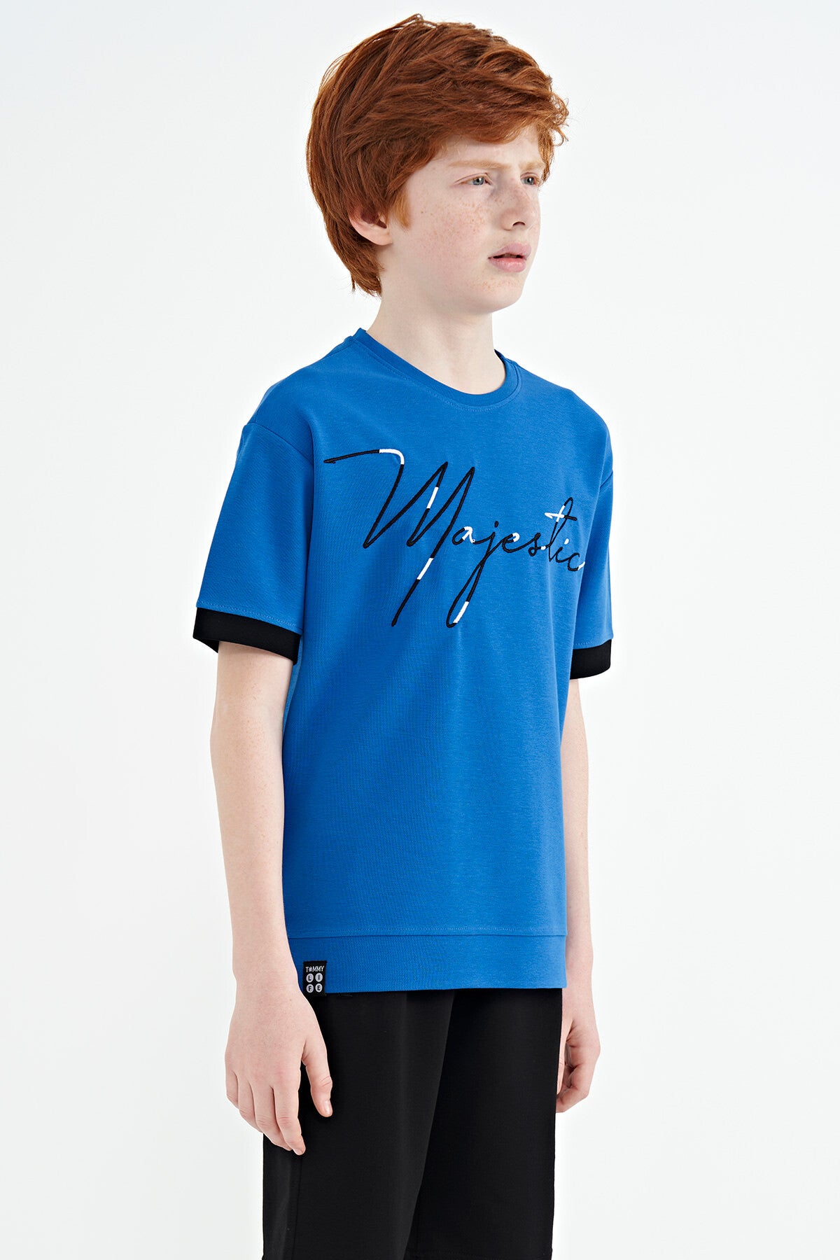 Slim Fit Embroidered O Collar Oversize Boys' T-Shirt - 11147