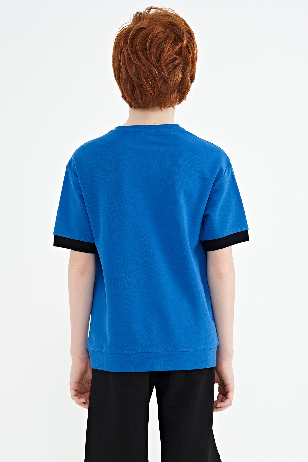 Slim Fit Embroidered O Collar Oversize Boys' T-Shirt - 11147