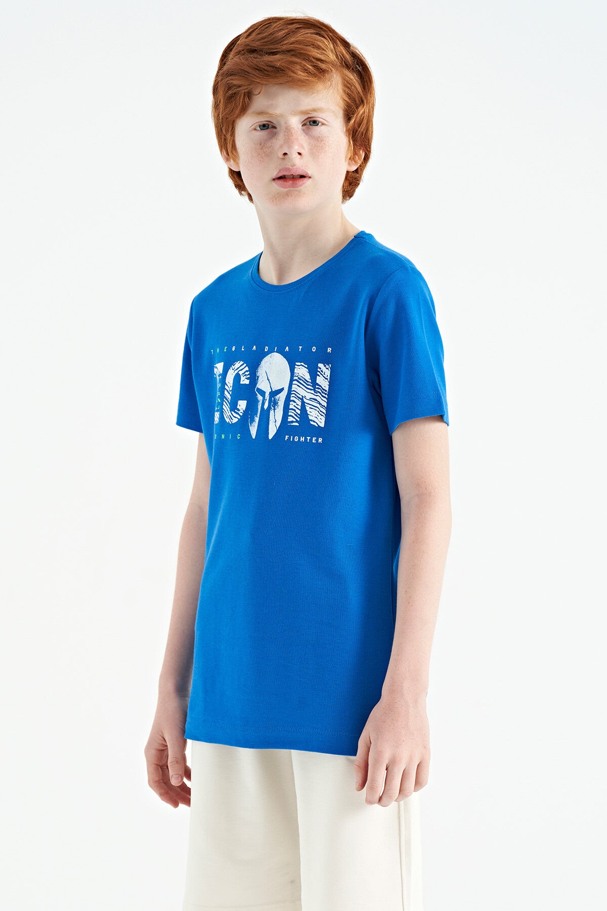 Embroidered O Collar Standard Fit Boys' T-Shirt - 11118