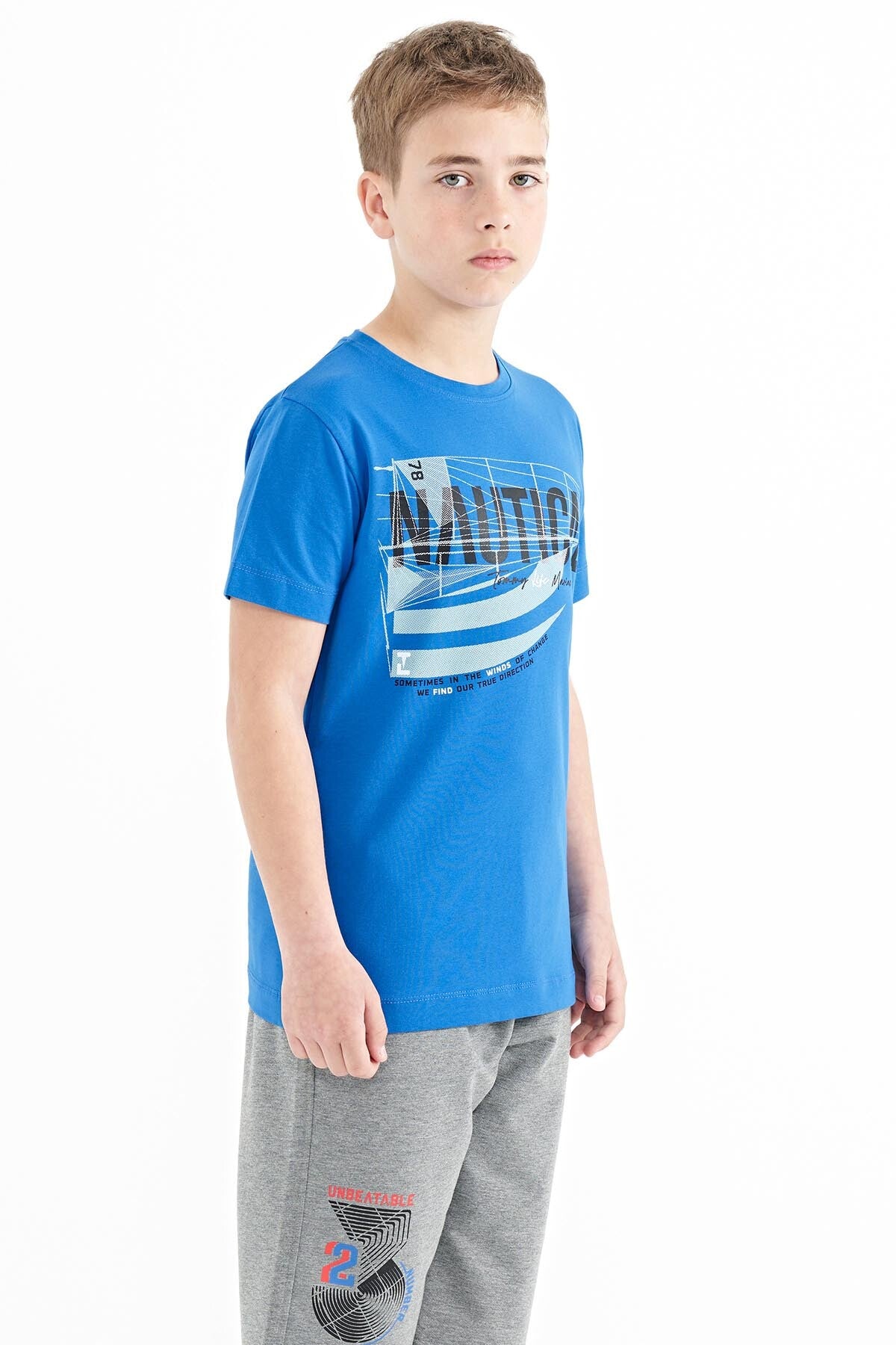 Sleeve Print O Collar Standard Fit Boys' T-Shirt - 11100