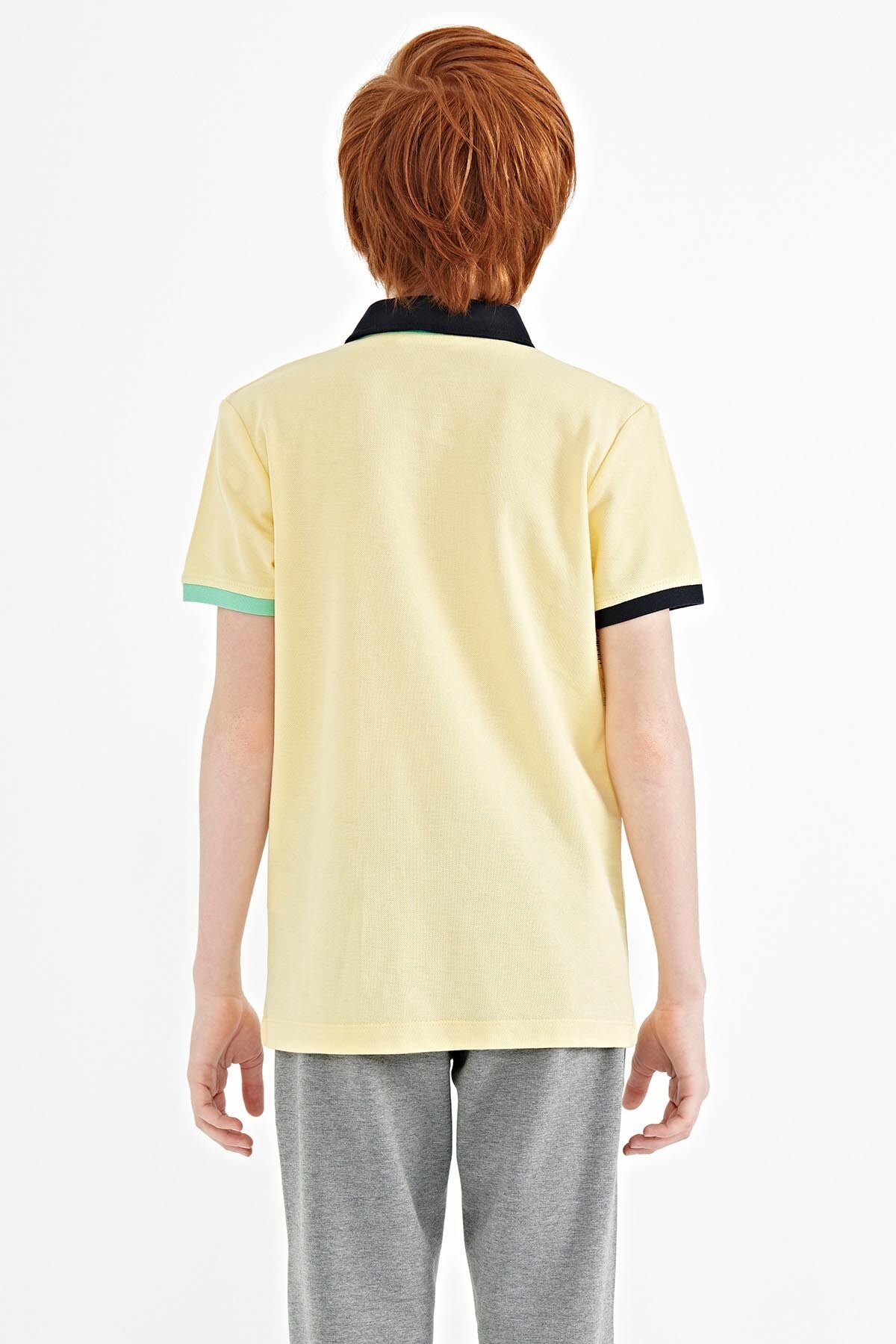 Yellow Print Detailed Standard Mold Polo Collar Boys T-Shirt - 11101