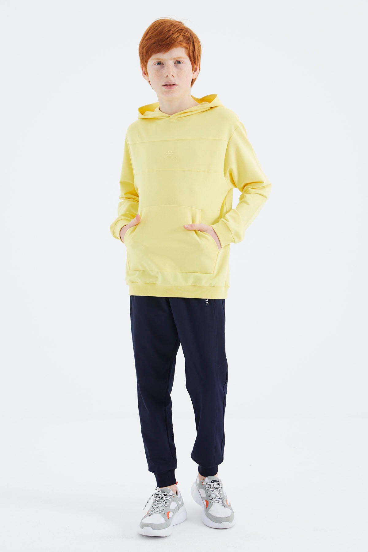 Yellow Hooded Basic Boys' Sweatshirt - 11181