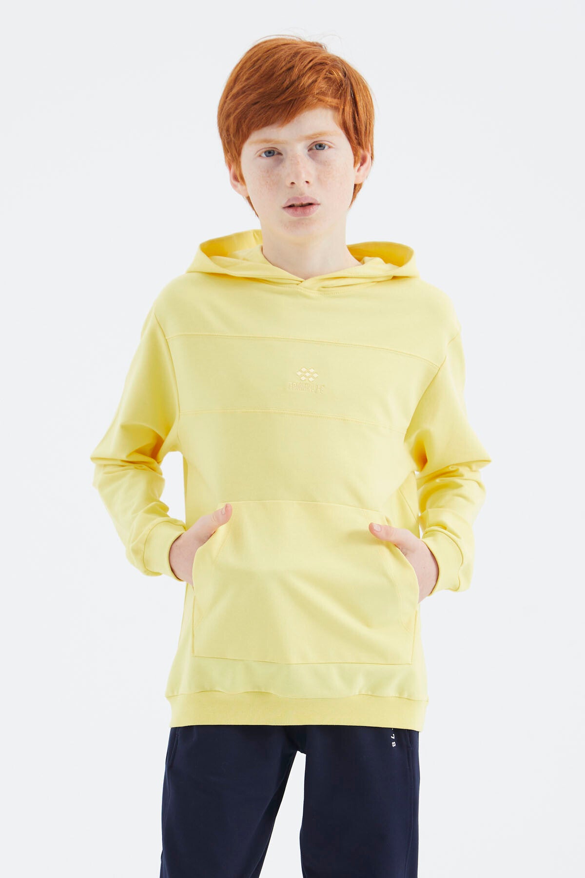 Yellow Hooded Basic Boys' Sweatshirt - 11181