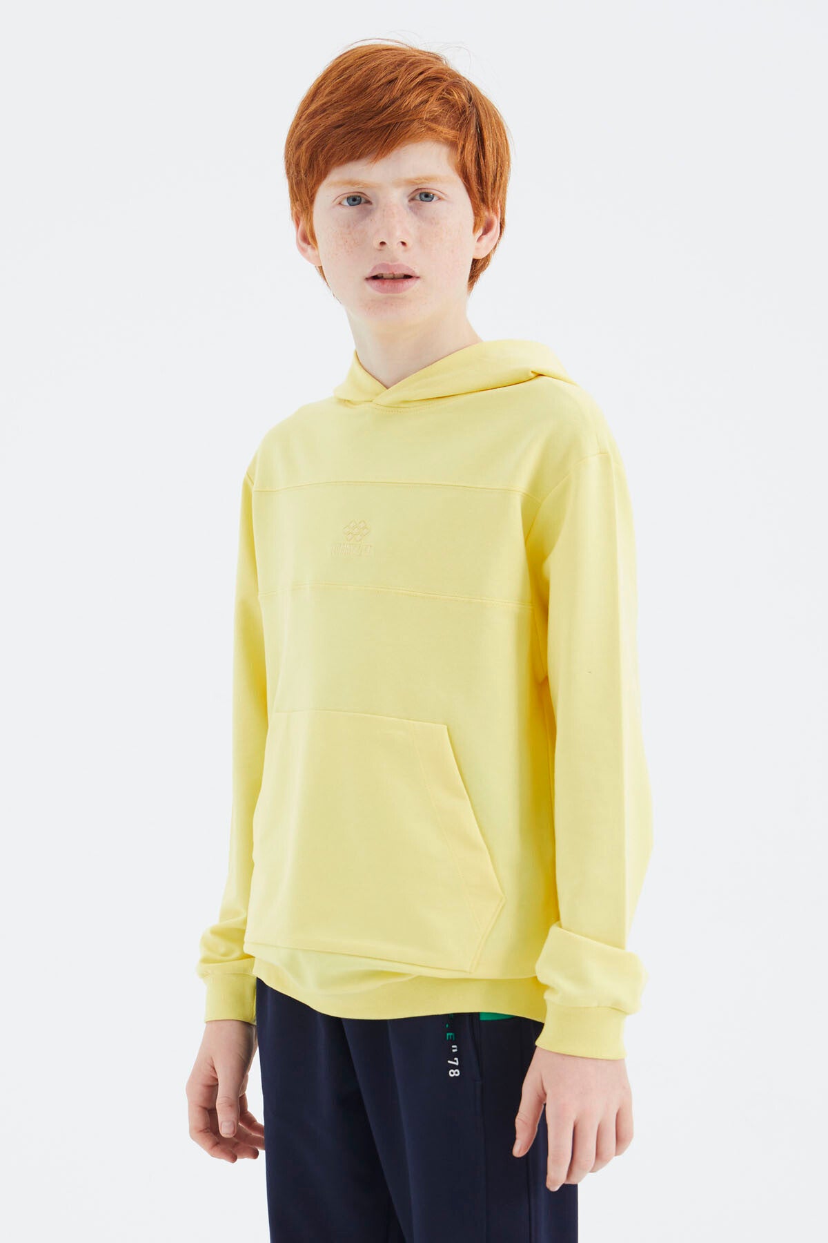 Yellow Hooded Basic Boys' Sweatshirt - 11181