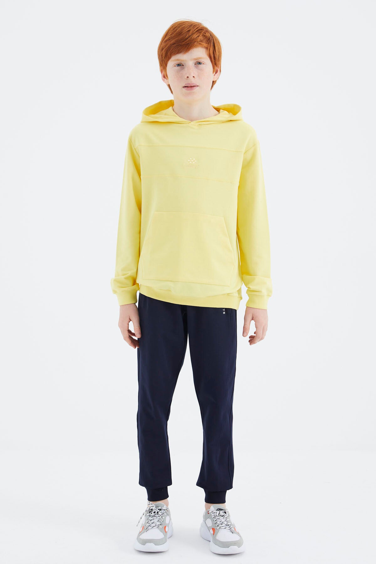 Yellow Hooded Basic Boys' Sweatshirt - 11181