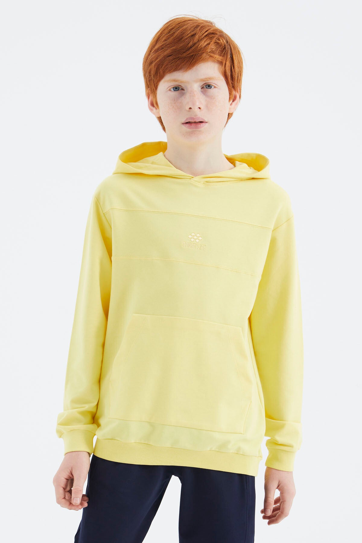 Yellow Hooded Basic Boys' Sweatshirt - 11181