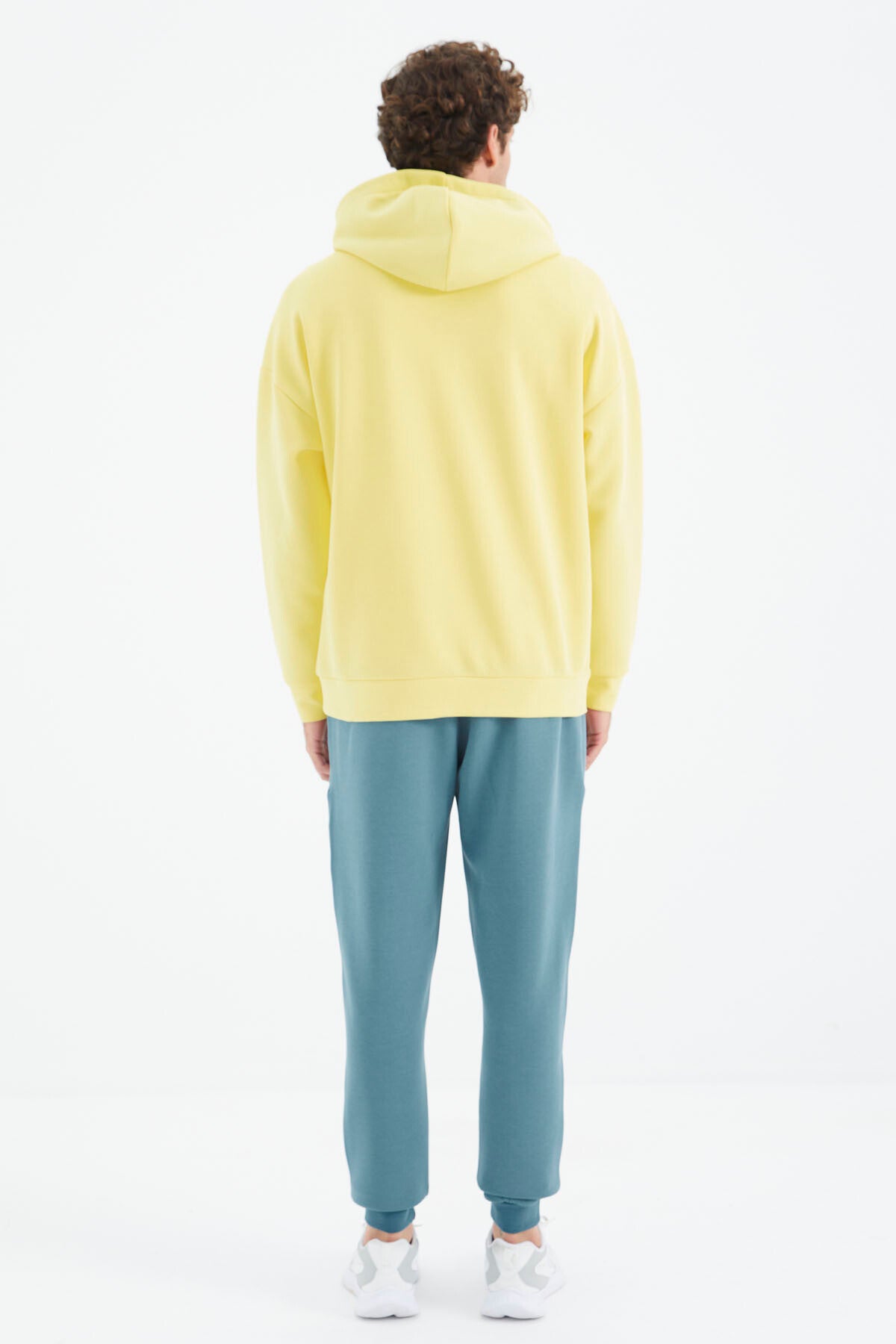 Yellow Hooded Half-Zip Pocket Detailed Relax Fit Men's Sweatshirt - 88294