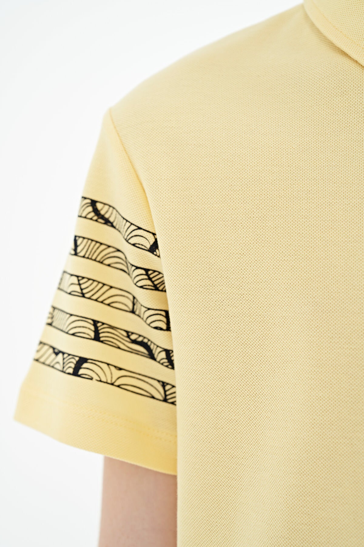 Standard Mold Polo Collar Detailed Sleeve Print Boys' T-Shirt - 11093