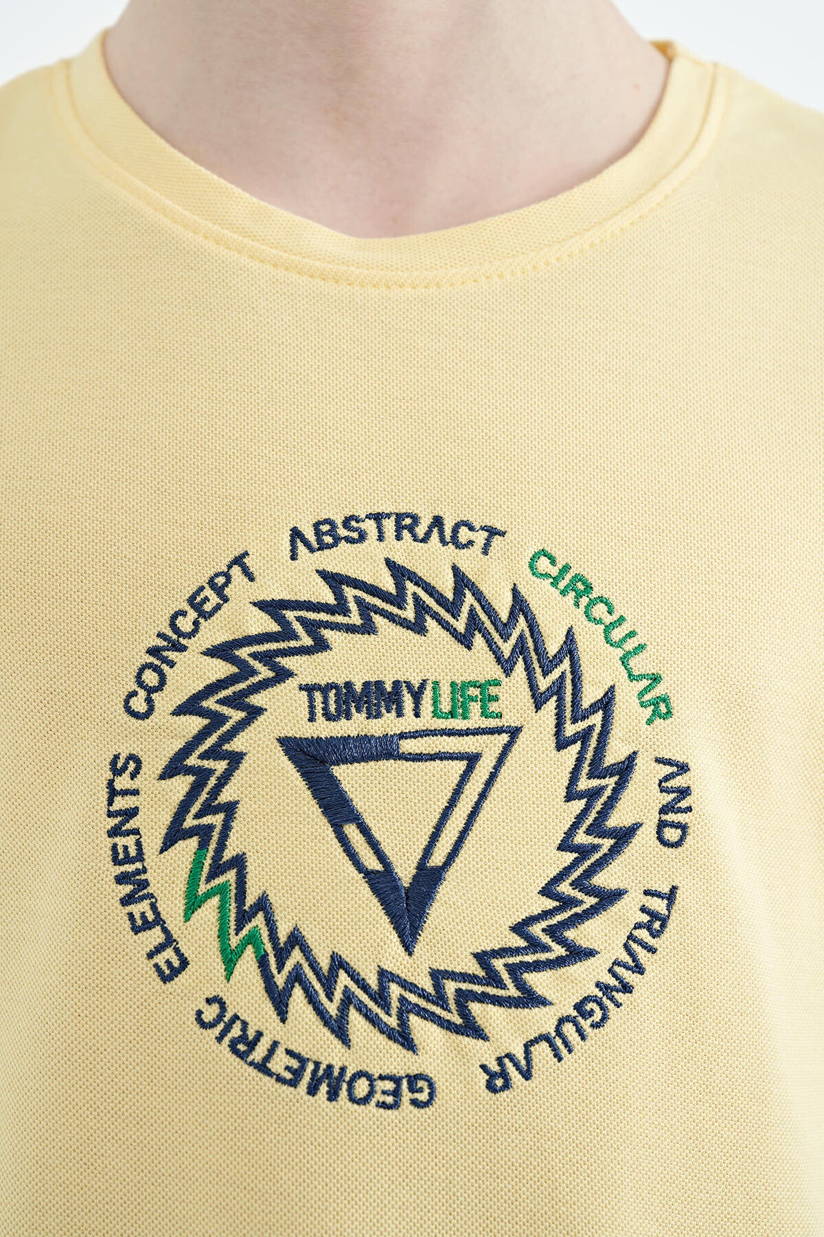 Embroidered Yellow Detailed O Collar Standard Cut Boys T-Shirt - 11115