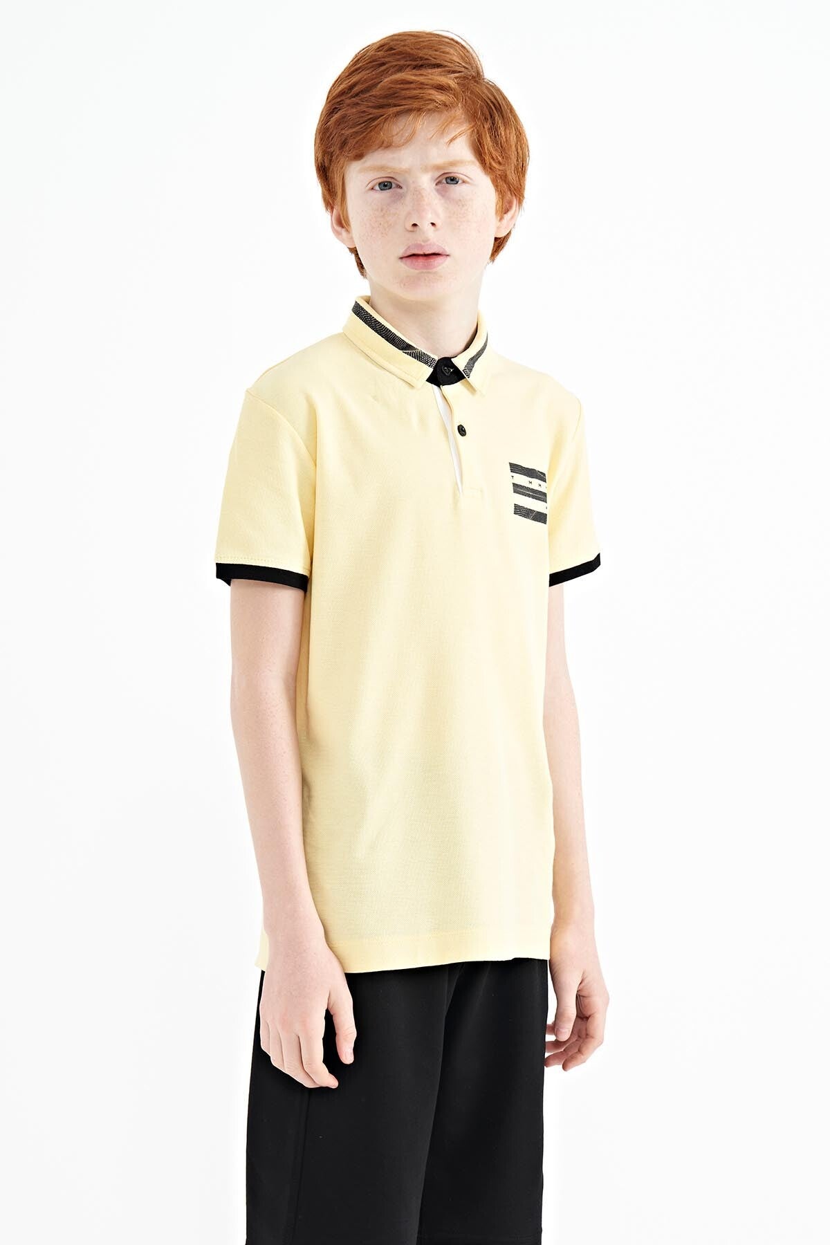 Blue Collar Color Block Print Detailed Standard Cut Boys' T-Shirt - 11111