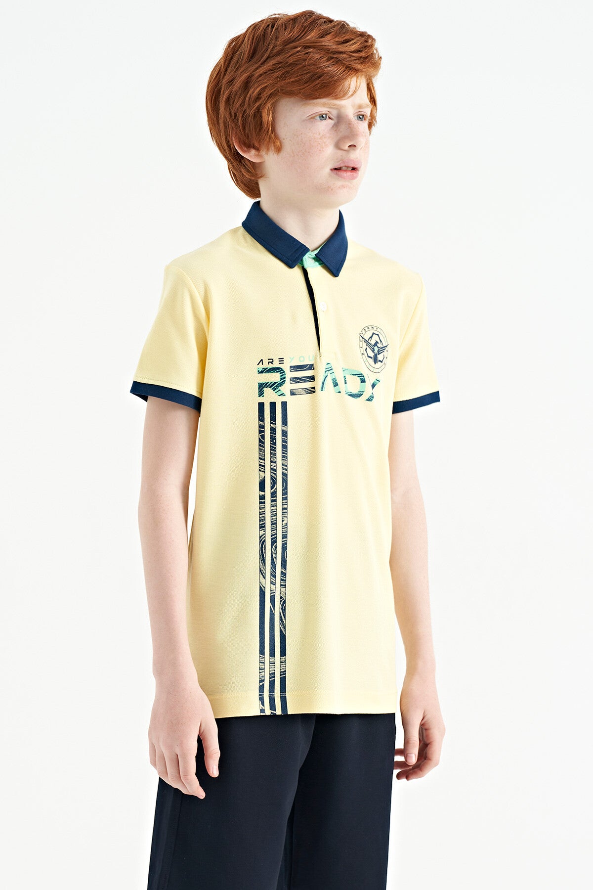 Yellow Print Pattern Standard Fit Polo Collar Boys T-Shirt - 11143