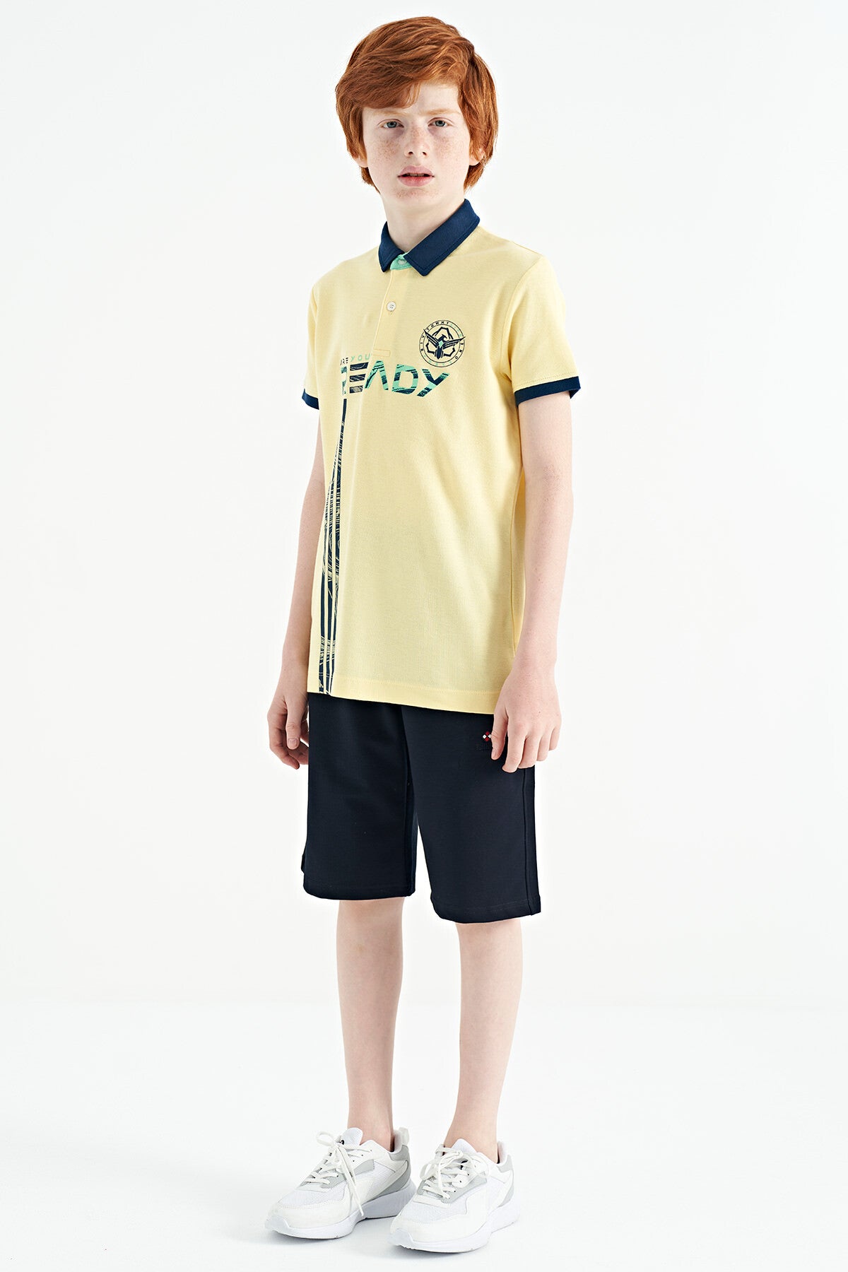 Yellow Print Pattern Standard Fit Polo Collar Boys T-Shirt - 11143