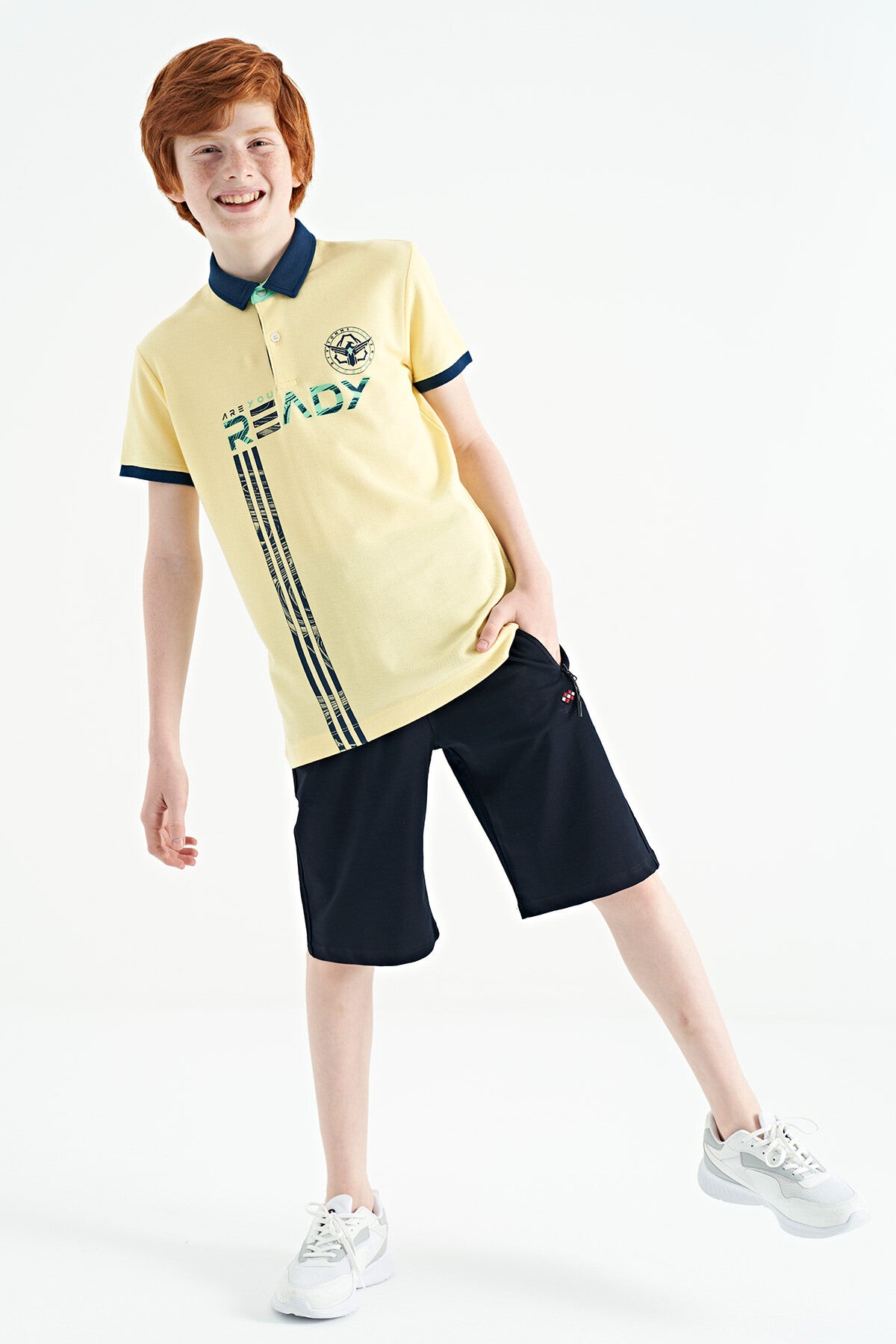 Yellow Print Pattern Standard Fit Polo Collar Boys T-Shirt - 11143