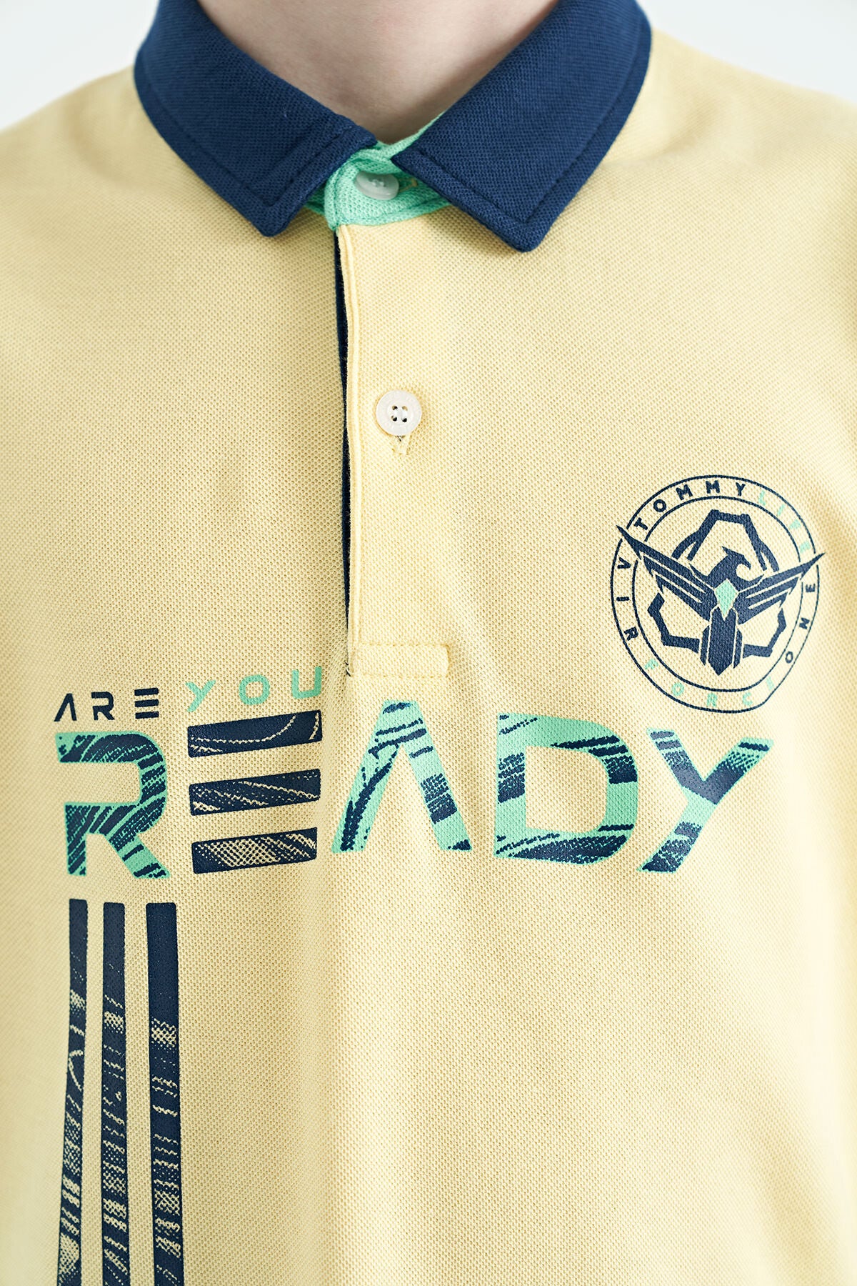 Yellow Print Pattern Standard Fit Polo Collar Boys T-Shirt - 11143