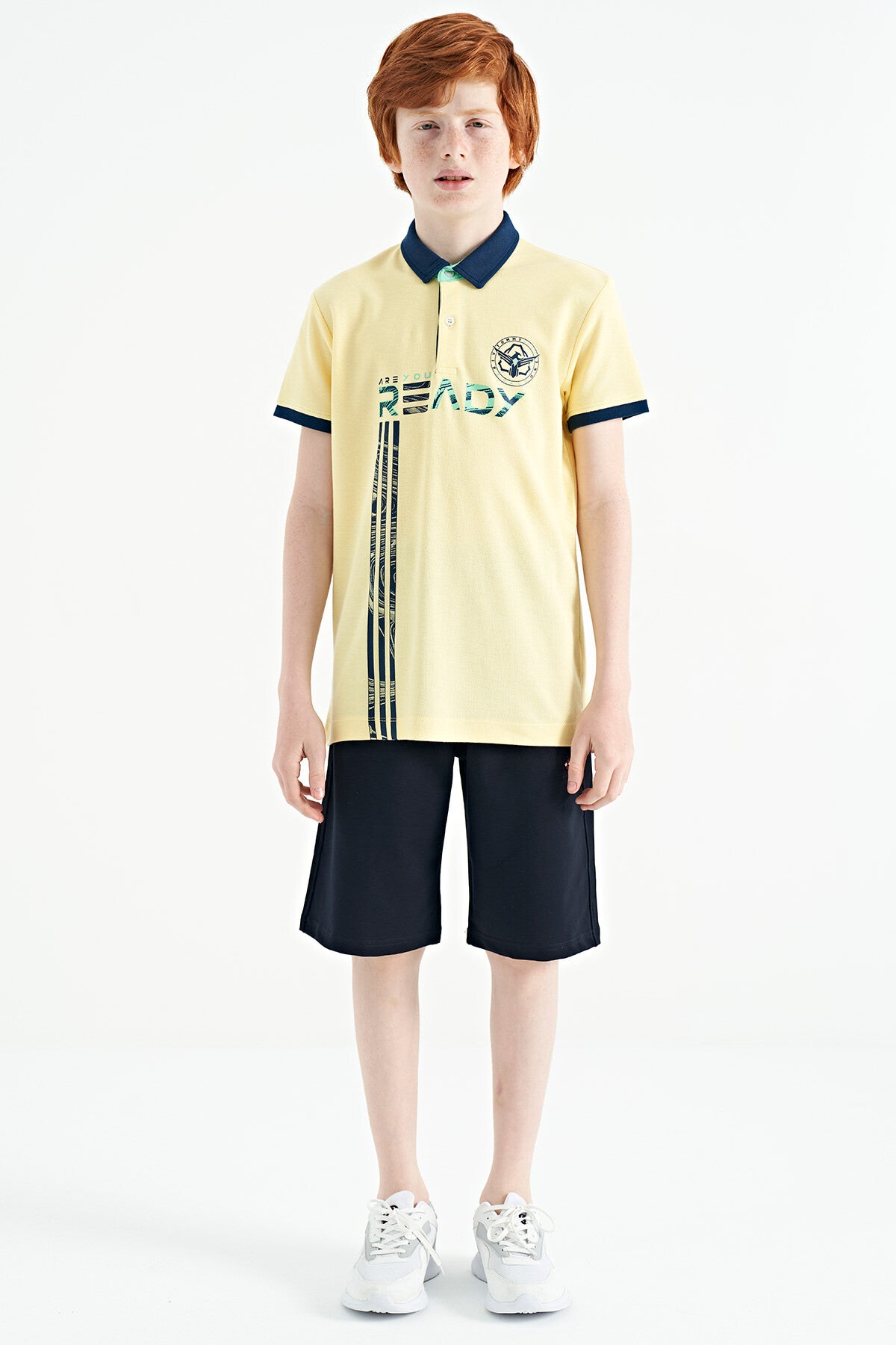 Yellow Print Pattern Standard Fit Polo Collar Boys T-Shirt - 11143
