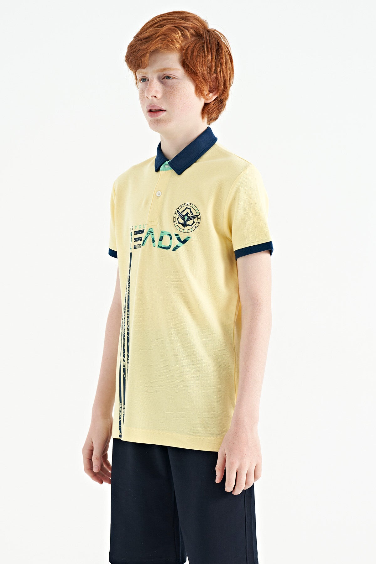 Yellow Print Pattern Standard Fit Polo Collar Boys T-Shirt - 11143