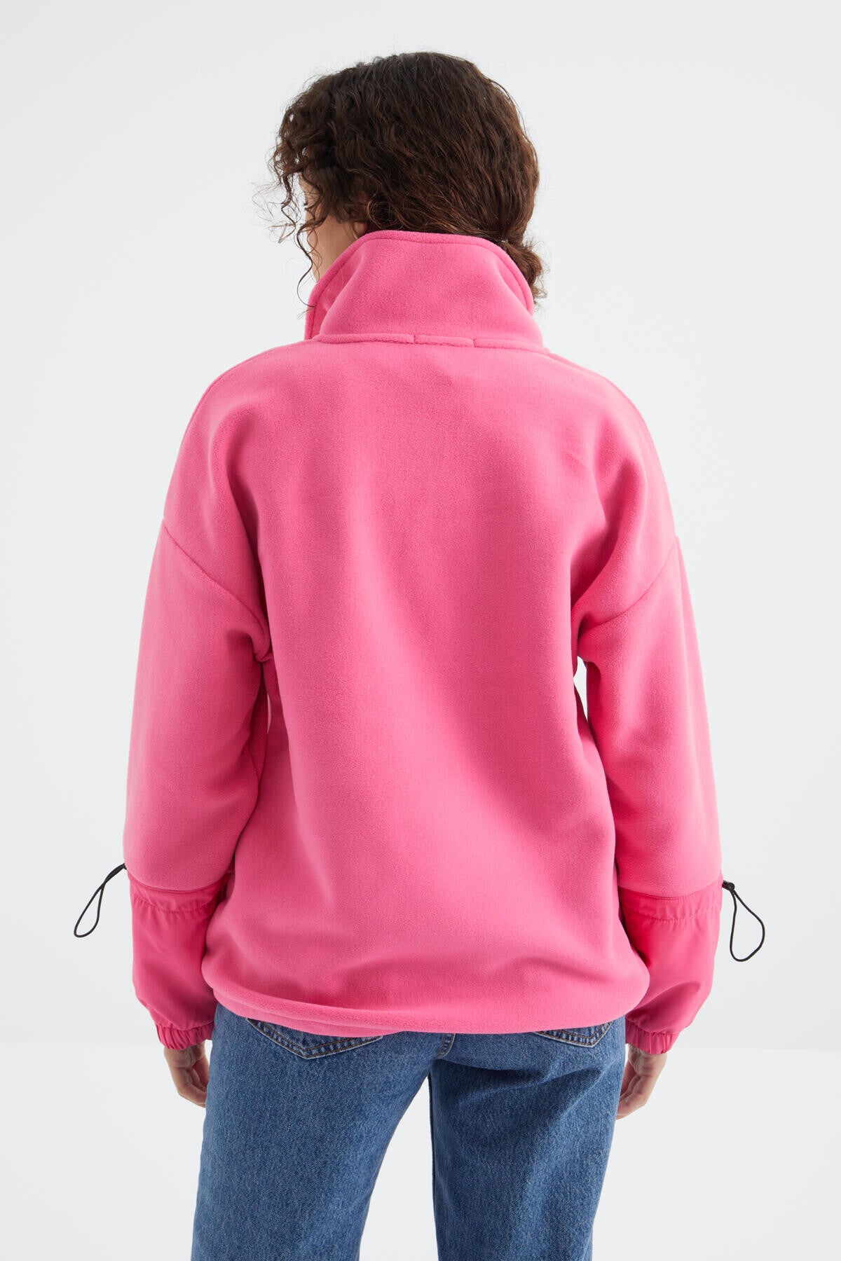 Pink Sugar Skirt with Gathered Hem Half-Zip Oversize Women's Fleece Sweatshirt - 97238