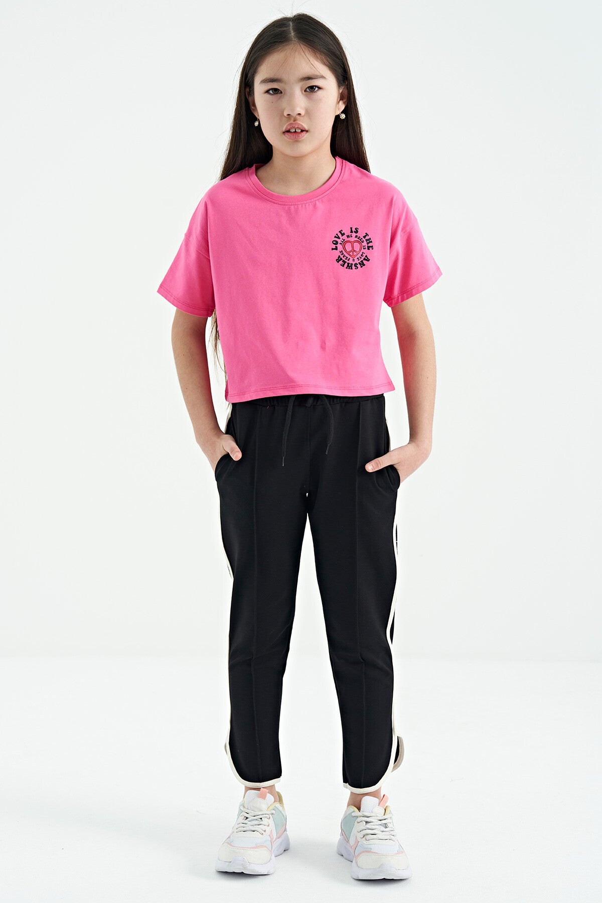 Pink Sugar Front and Back Printed O Collar Low Shoulder Oversize Short Sleeve Girls T-Shirt - 75126
