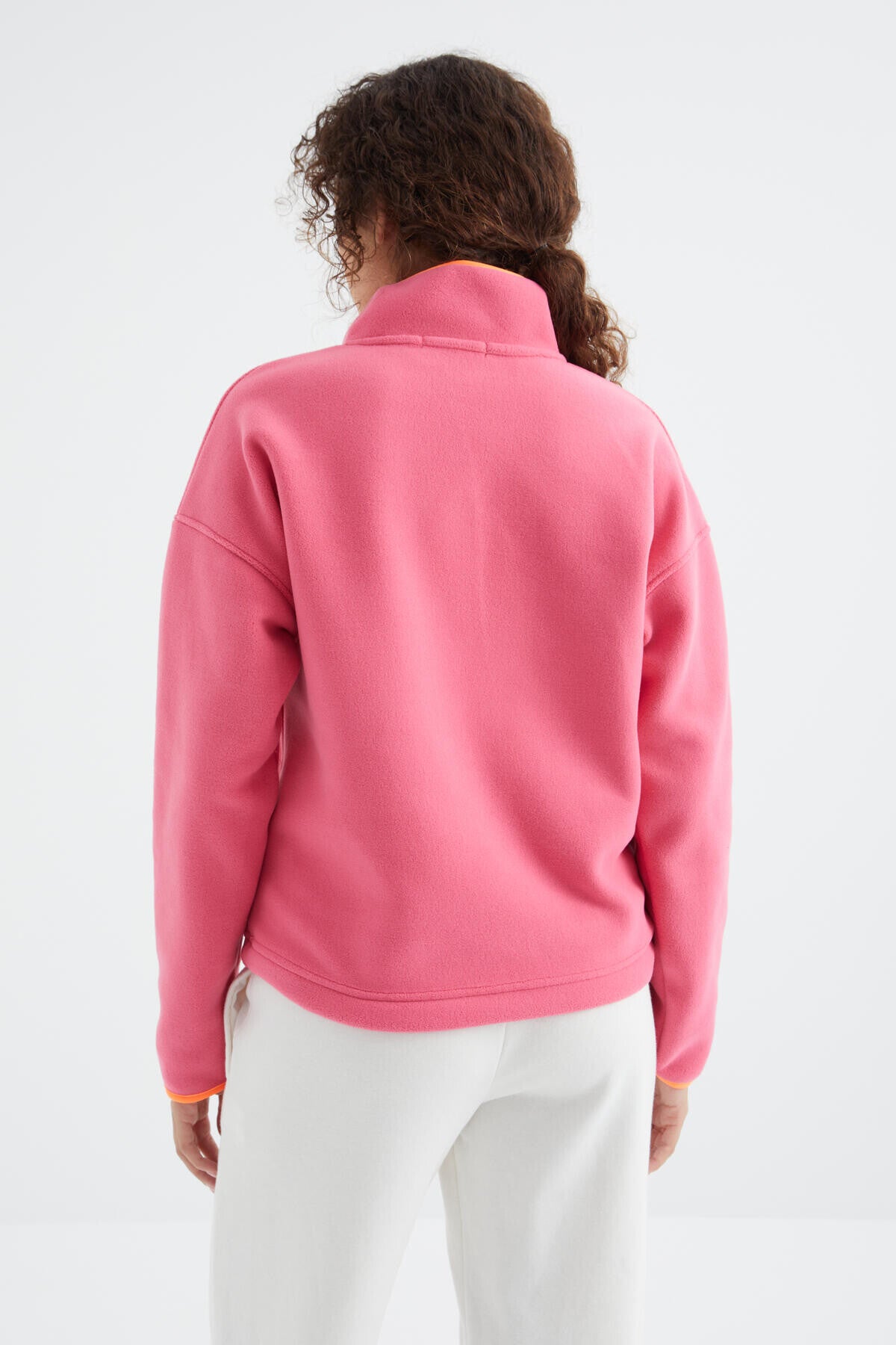 Sugar Pink Half Zipper Skirt Gathered Hem Straight Collar Oversize Women's Fleece Sweatshirt - 97234