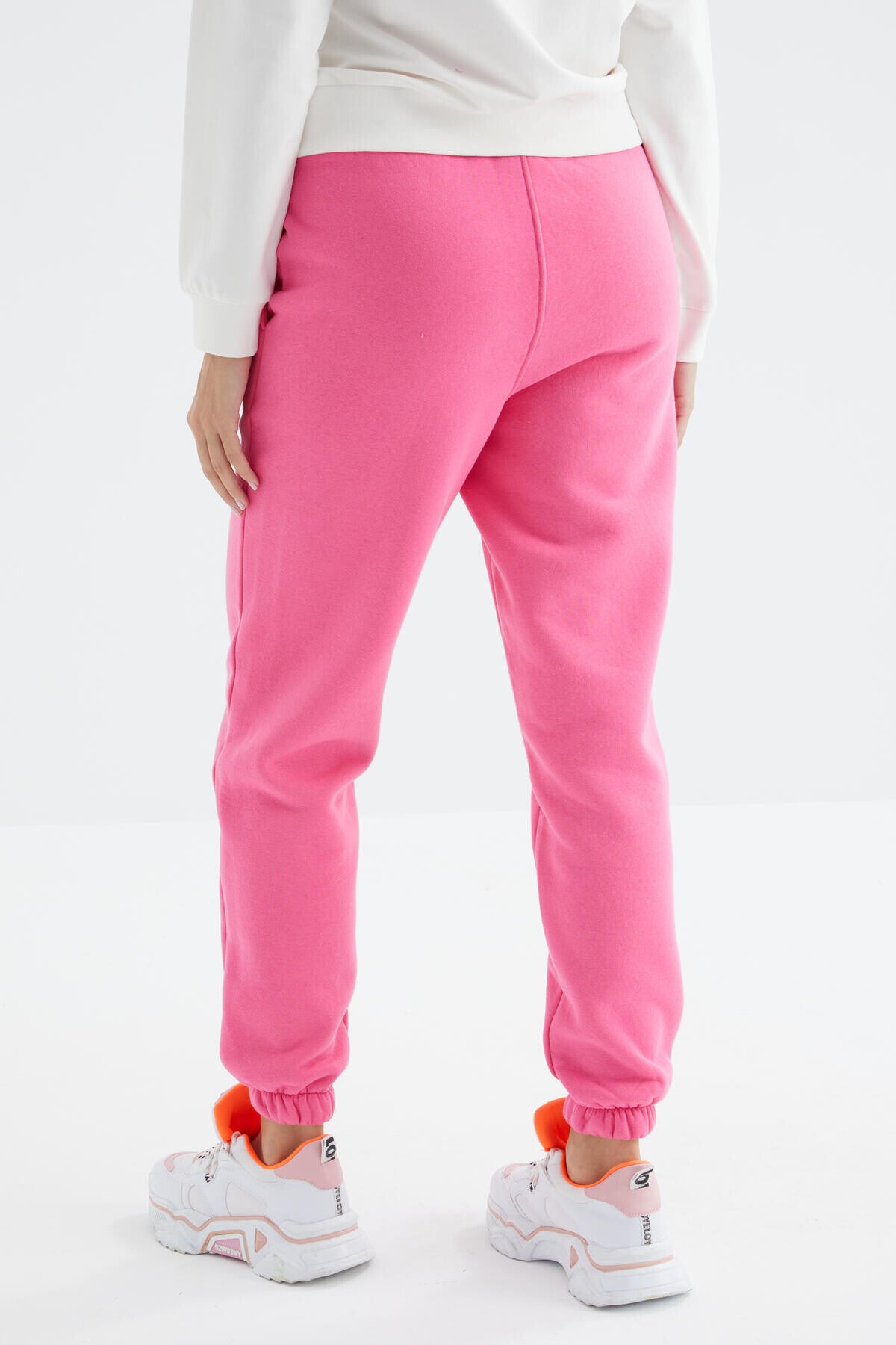 Sugar Pink High Waist Brushed 3-Thread Cotton Basic Women's Tracksuit Bottom - 94624