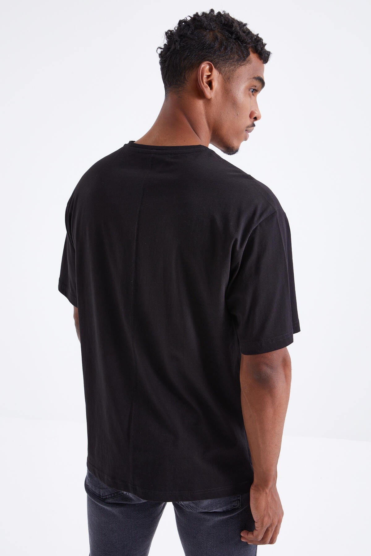 Black Air Print O Collar Men's Oversize T-Shirt - 88097