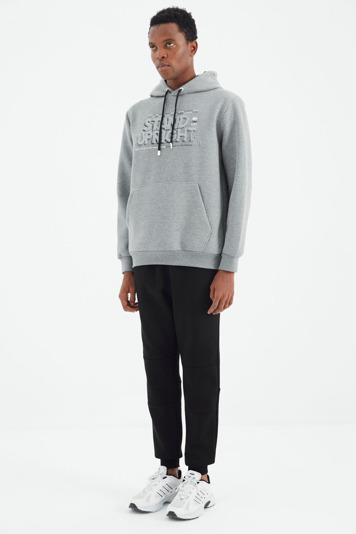 Black Laced Striped Detailed Relax Fit Men's Tracksuit Bottom - 82106