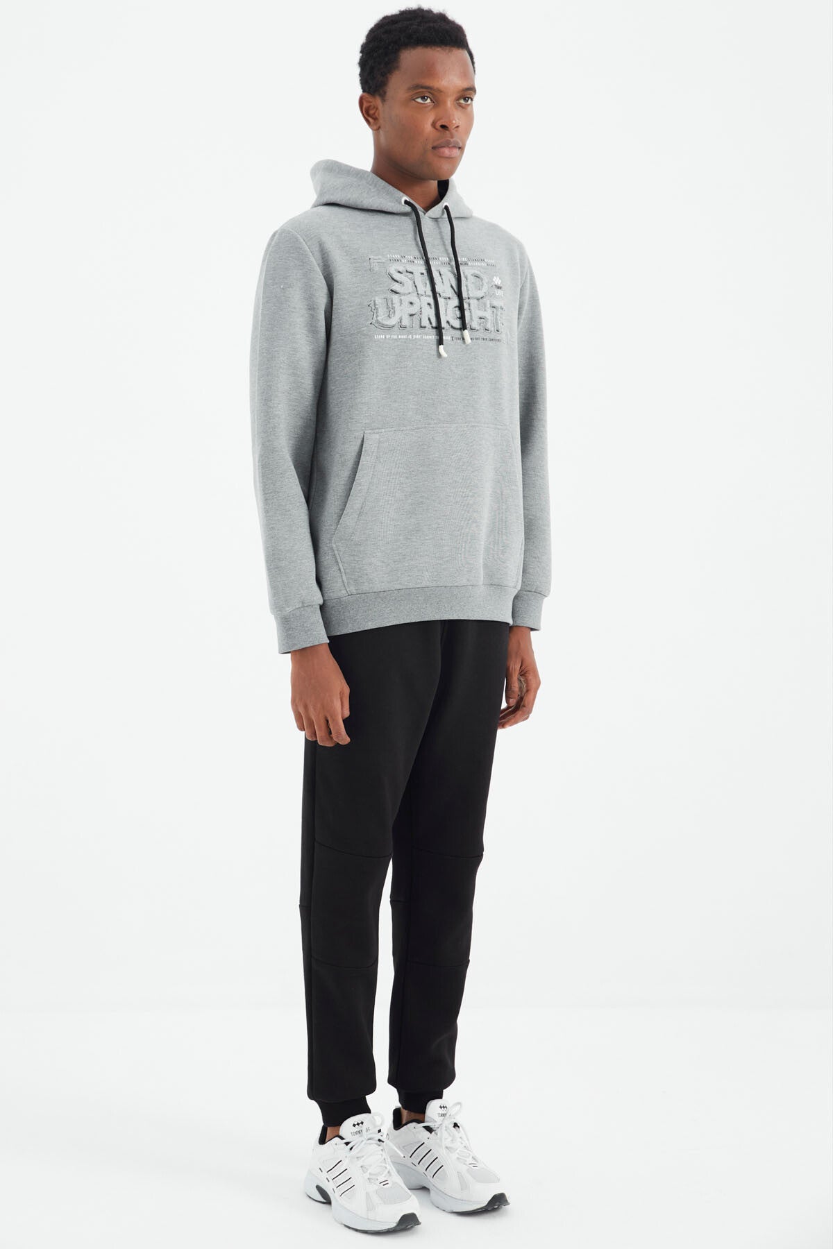 Black Laced Striped Detailed Relax Fit Men's Tracksuit Bottom - 82106