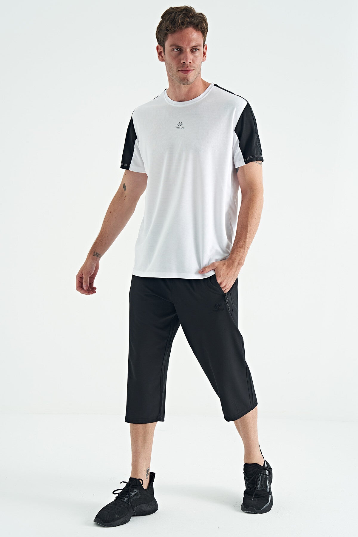 Black Laced Standard Fit Zippered Pocket Active Sports Men's Capri - 83096