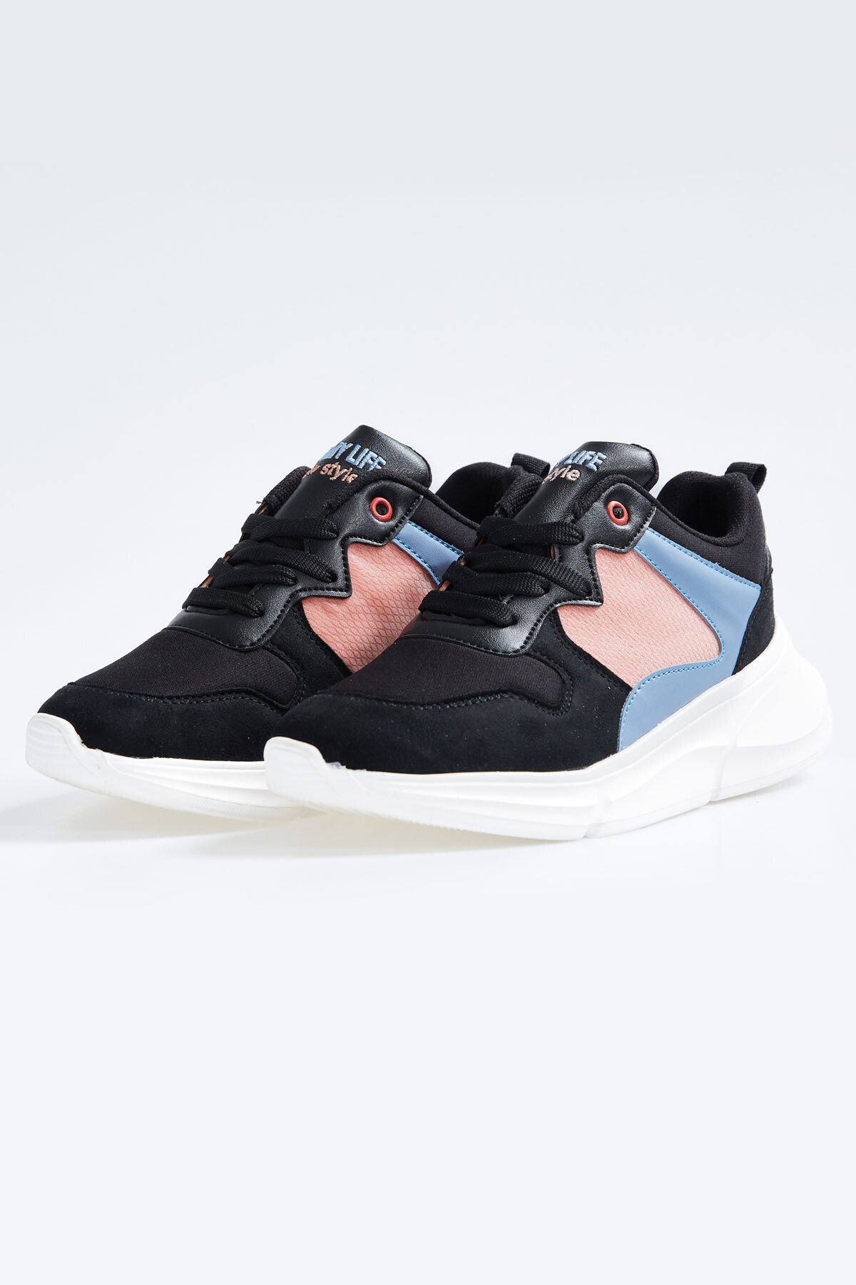 Black Laced High Sole File Detailed Colorful Women's Sports Shoes - 89203