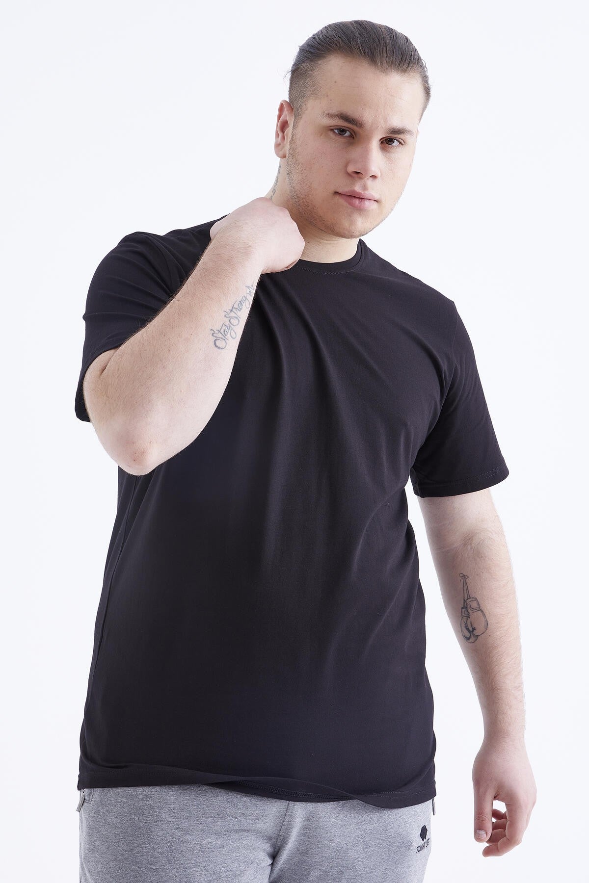 Black Basic Short Sleeve O Neck Large Size Men's T-Shirt - 88072