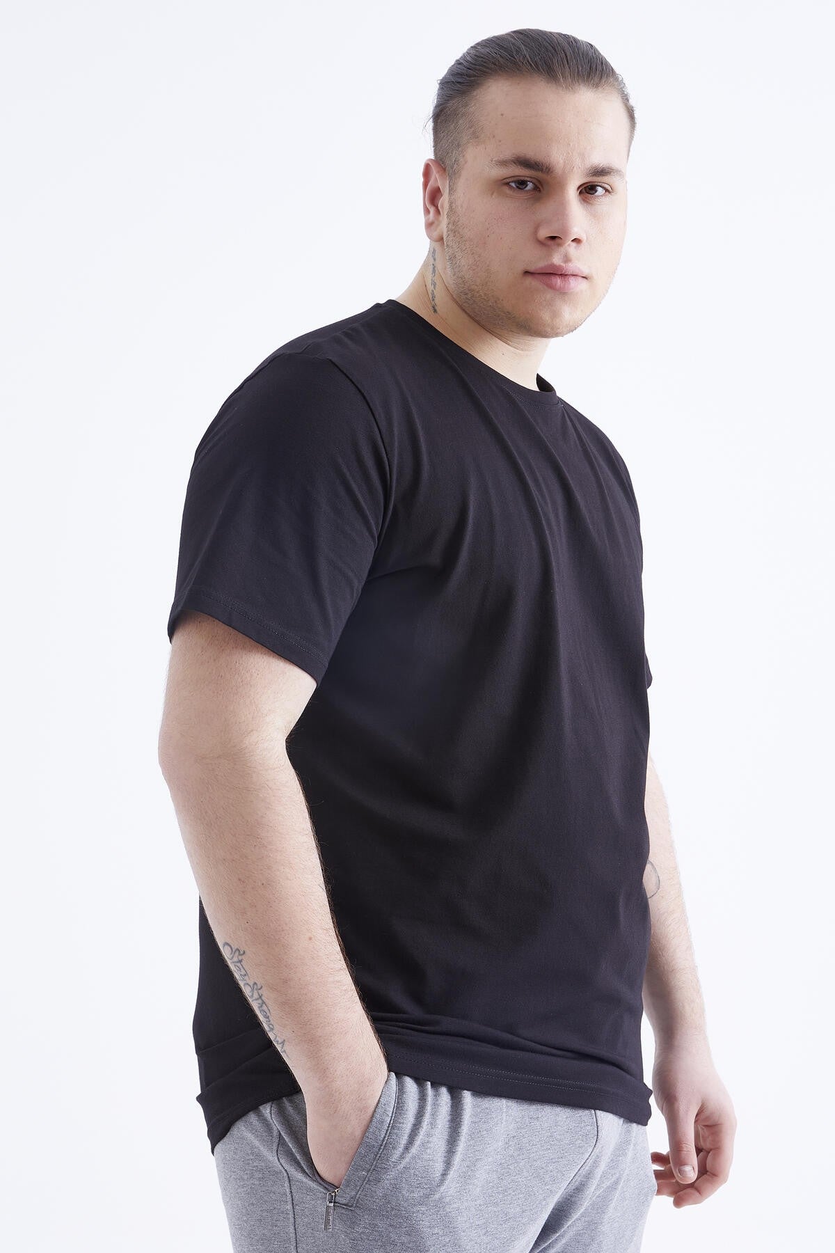 Black Basic Short Sleeve O Neck Large Size Men's T-Shirt - 88072