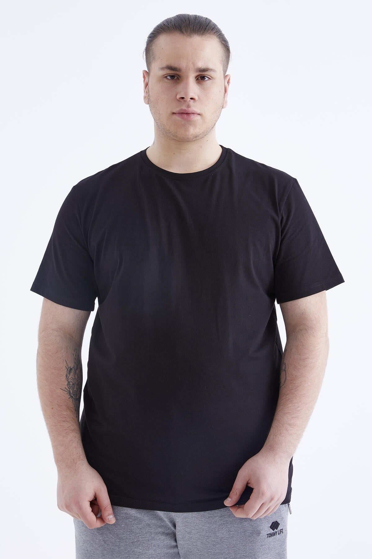 Black Basic Short Sleeve O Neck Large Size Men's T-Shirt - 88072