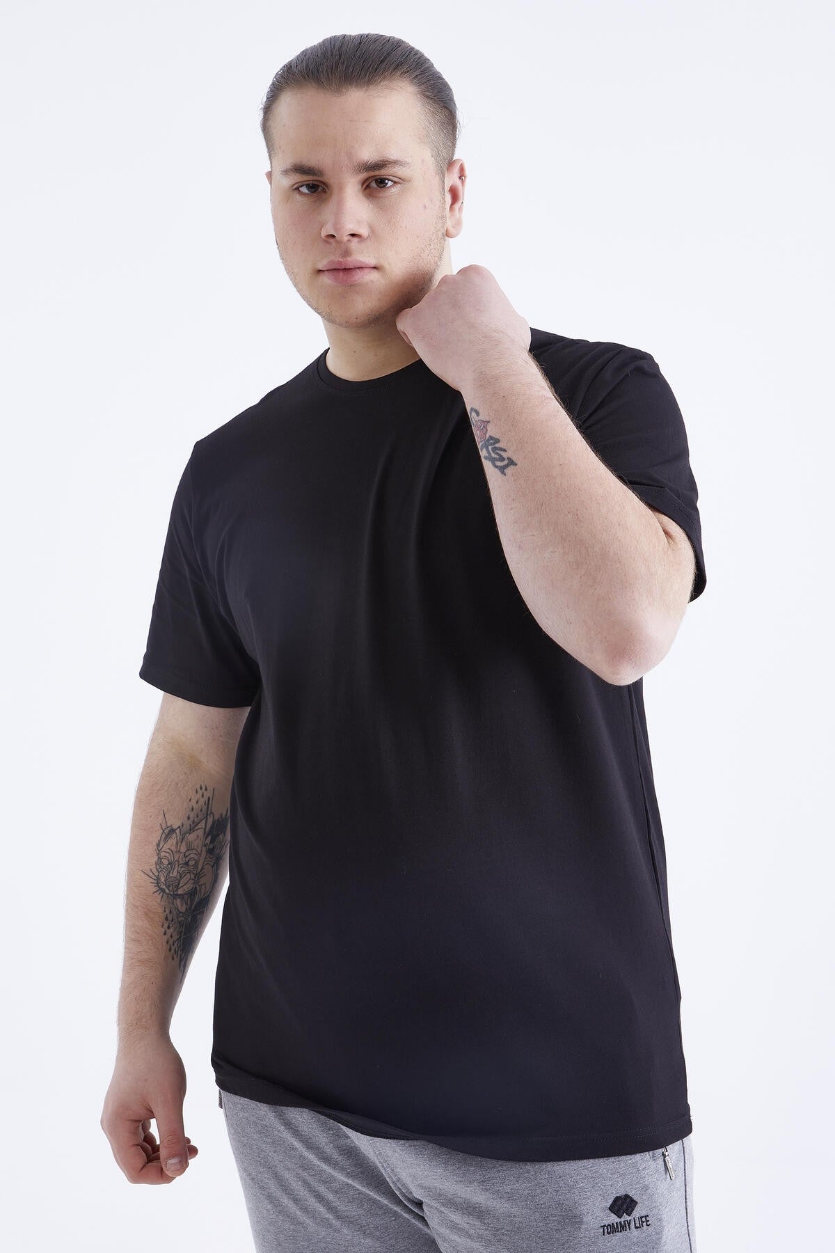 Black Basic Short Sleeve O Neck Large Size Men's T-Shirt - 88072