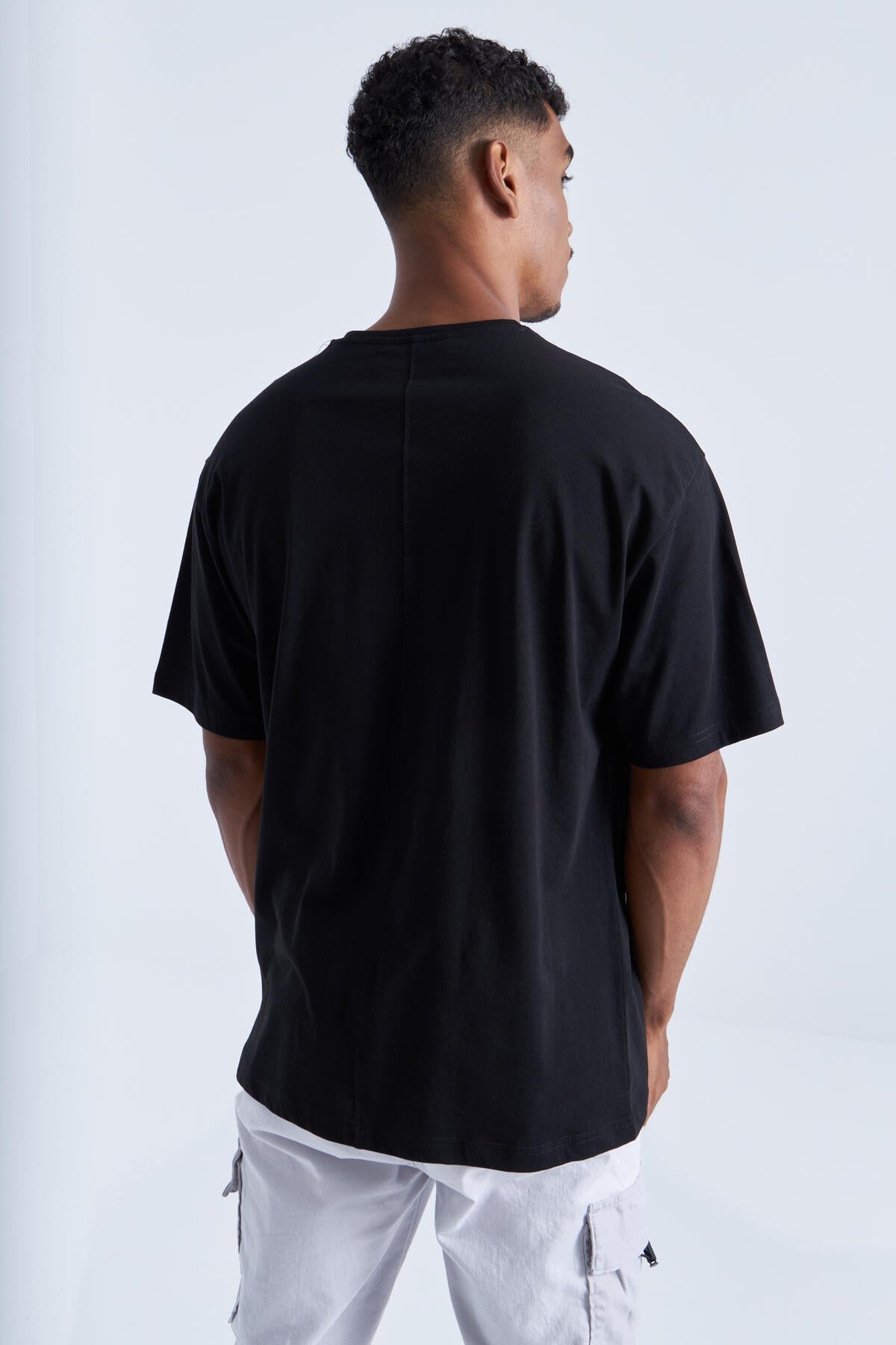 Black Print Detailed O Collar Men's Oversize T-Shirt - 88094