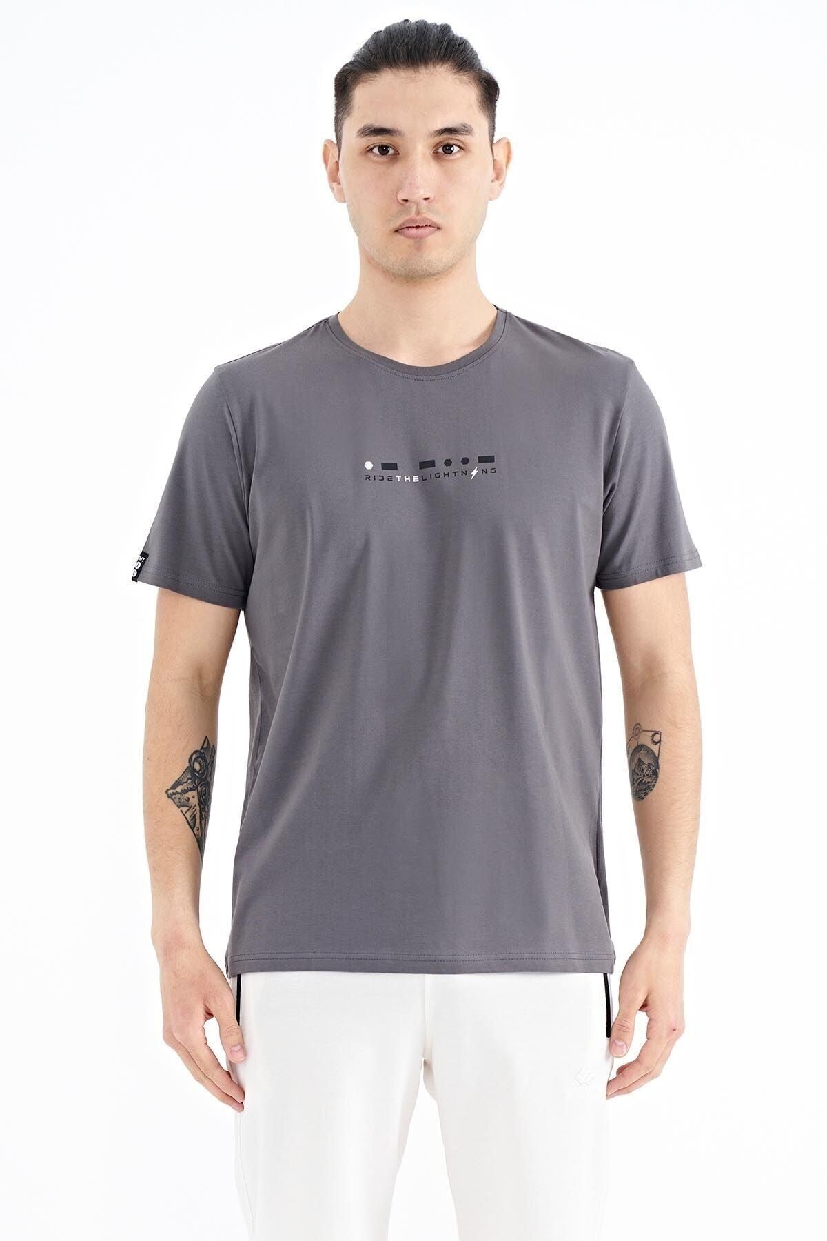 Black Print Detailed O Collar Standard Fit Men's T-Shirt - 88168