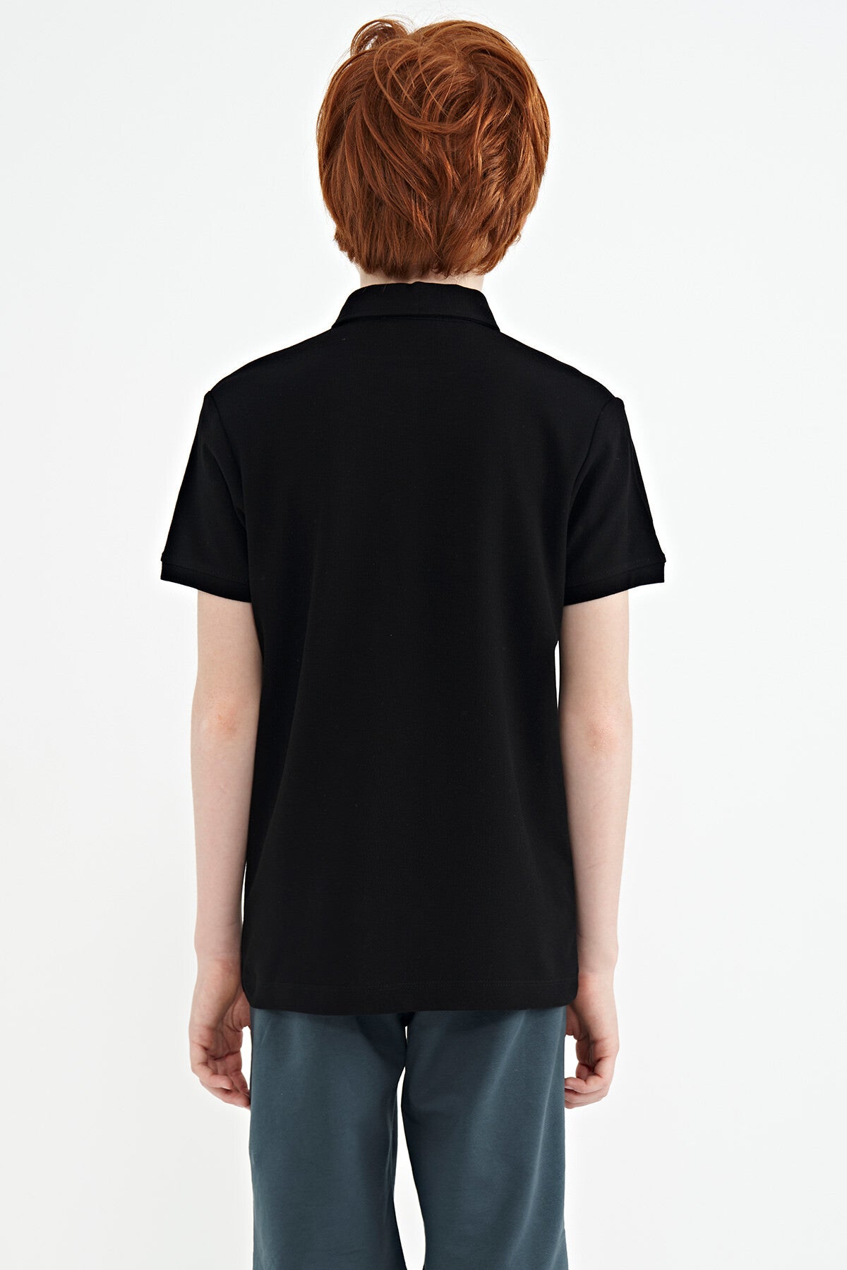 Black Print Detailed Standard Mold Polo Collar Boys T-Shirt - 11101