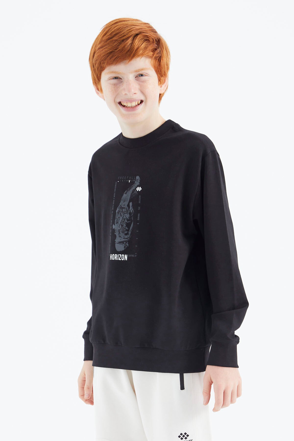 Black Printed Boys' Sweatshirt - 11174