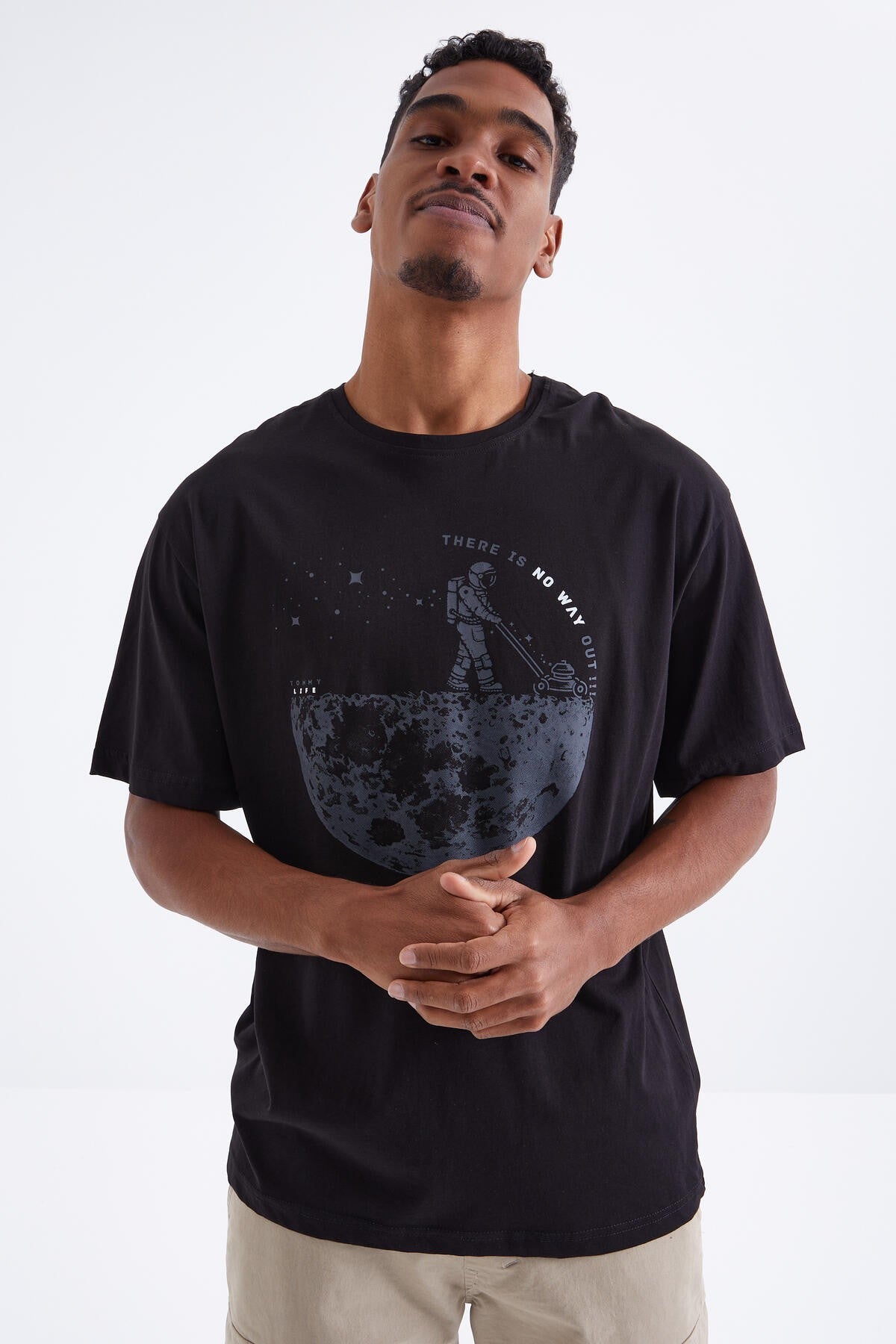 Black Printed O Collar Men's Oversize T-Shirt - 88098
