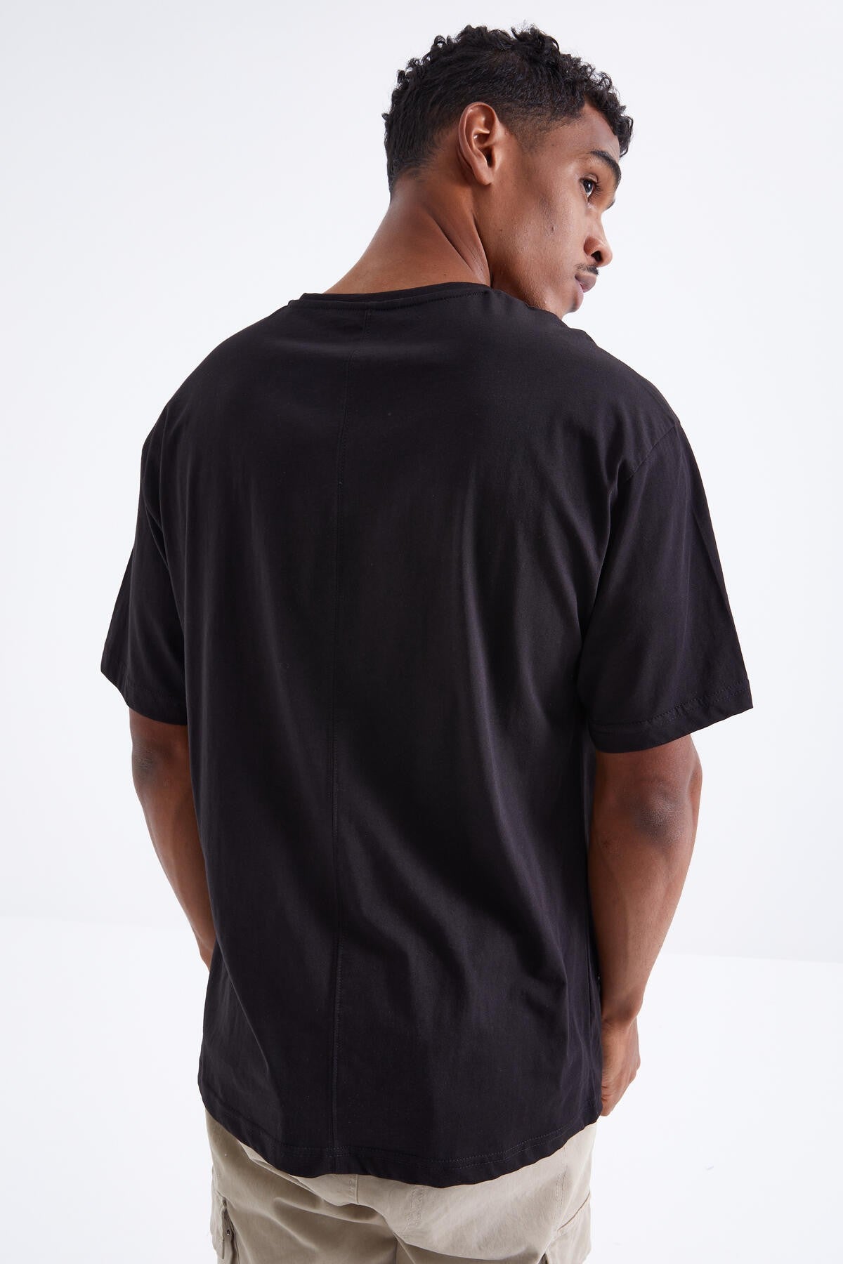 Black Printed O Collar Men's Oversize T-Shirt - 88098