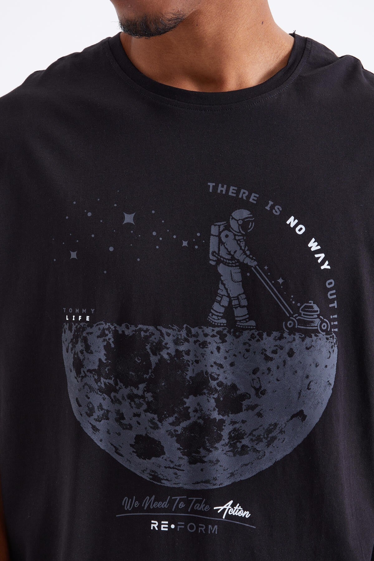 Black Printed O Collar Men's Oversize T-Shirt - 88098