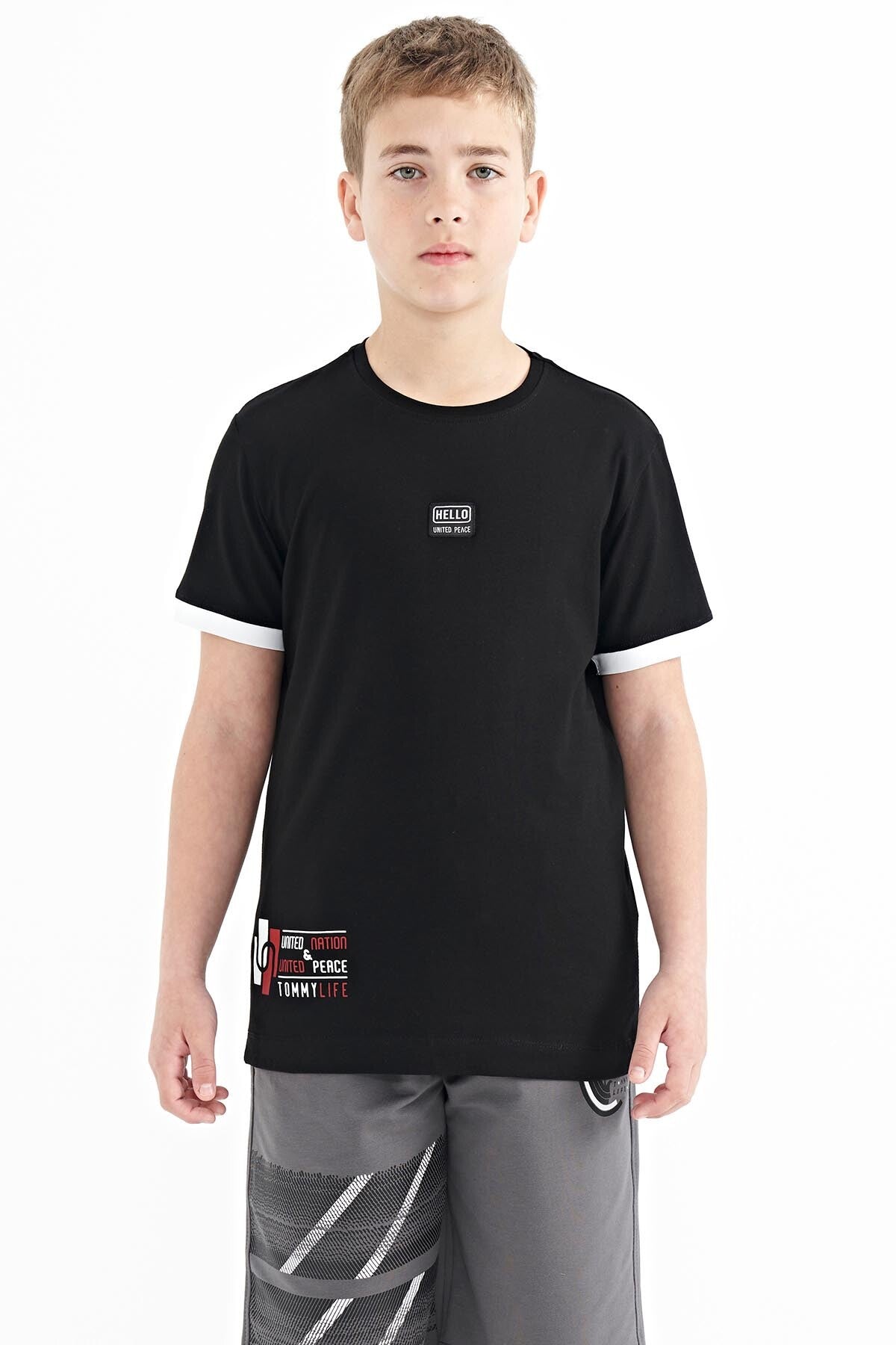 Black Printed Standard Fit O Collar Boys T-Shirt - 11097