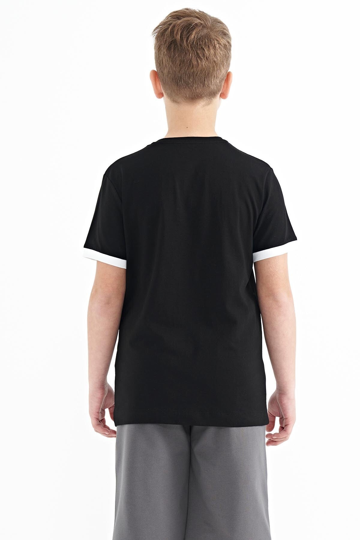 Black Printed Standard Fit O Collar Boys T-Shirt - 11097
