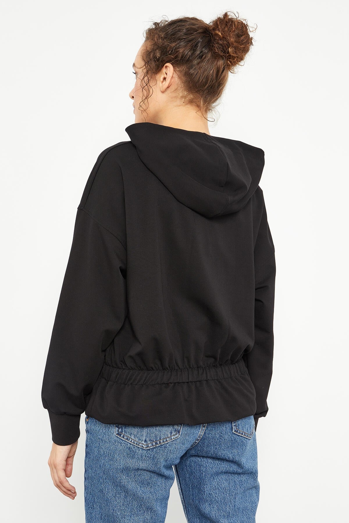 Black Belted Pleated Hooded Women's Oversize Sweatshirt - 97159