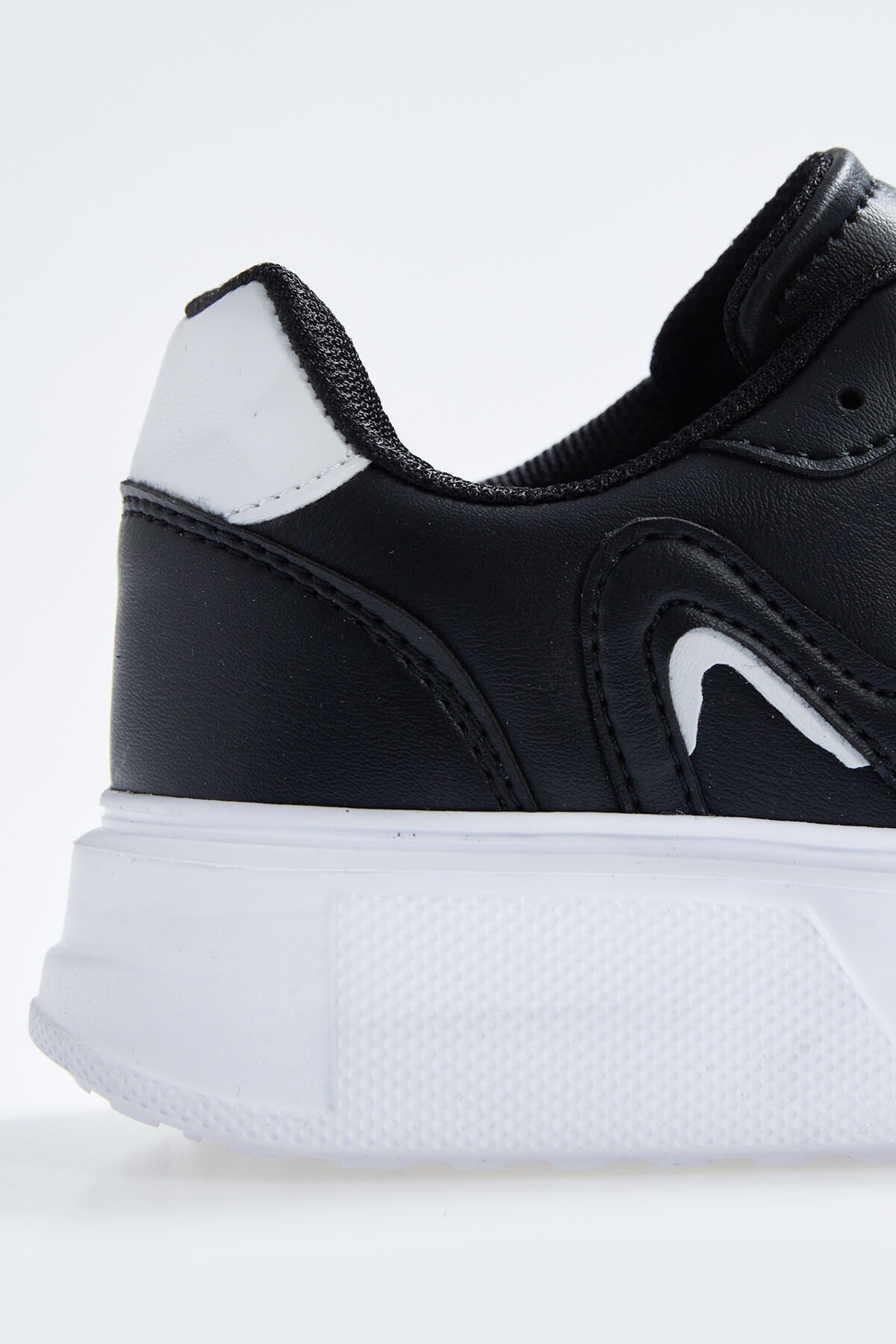 Black - White Laced High Sole PU Leather Women's Sports Shoes - 89200