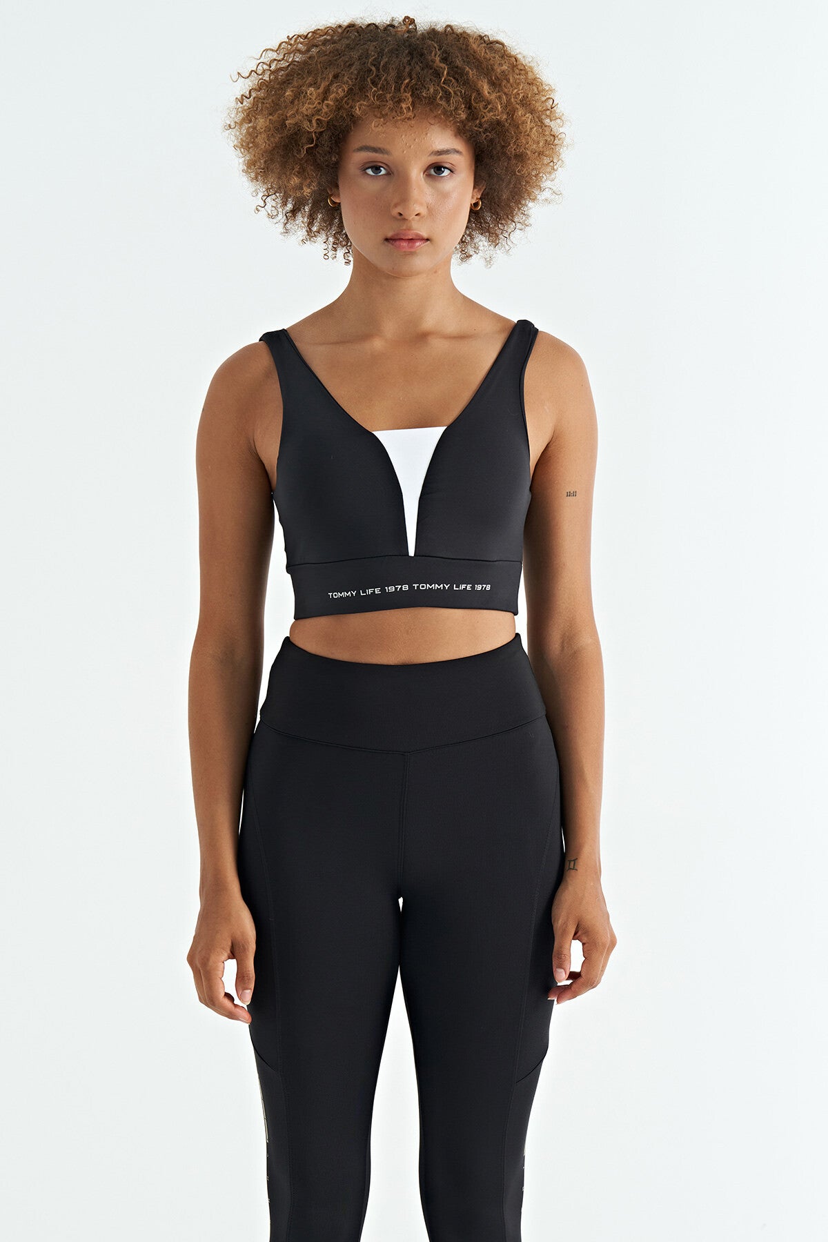 Black - White Print Color Block Slim Fit Scuba Fabric Women's Bustier - 97271