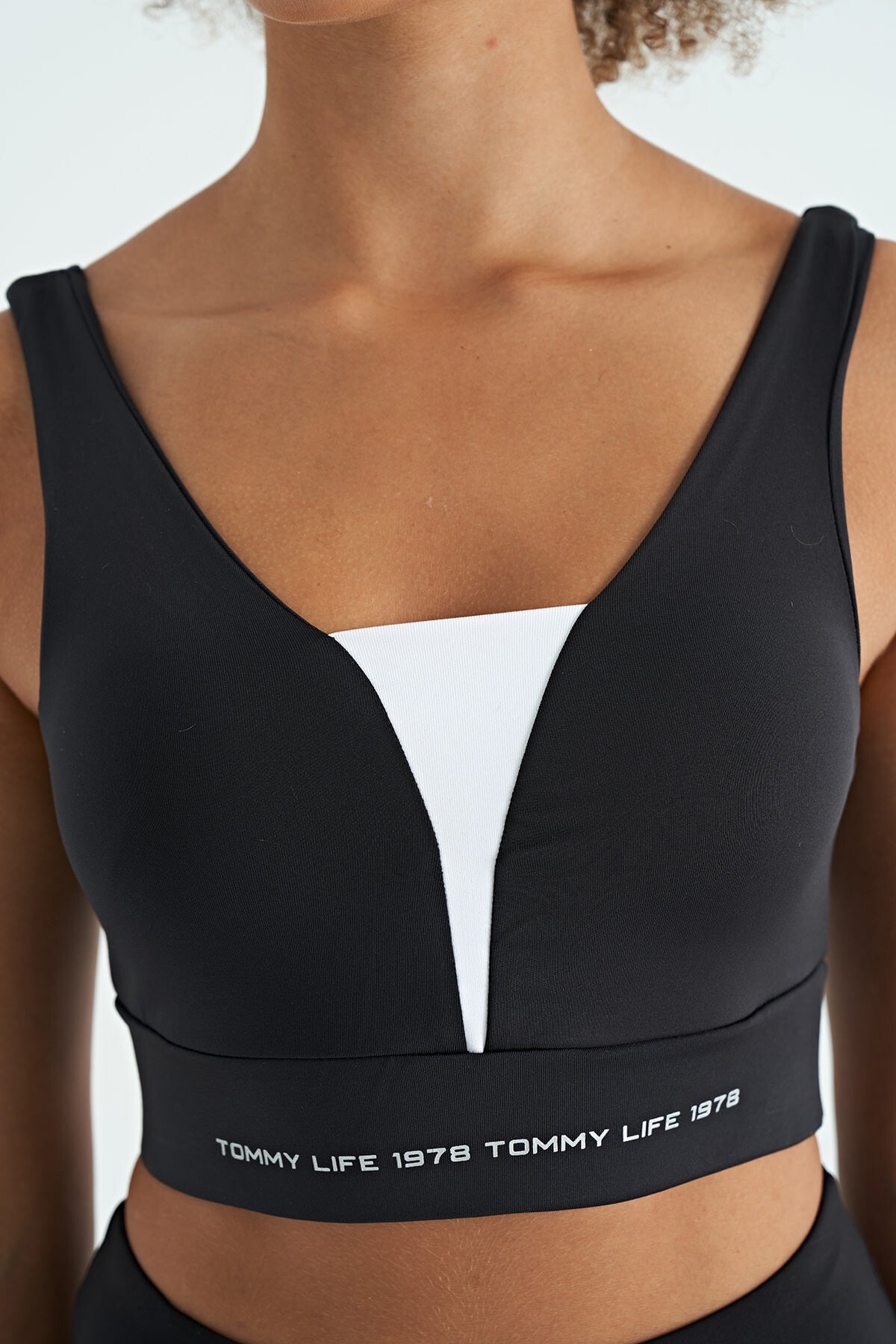 Black - White Print Color Block Slim Fit Scuba Fabric Women's Bustier - 97271