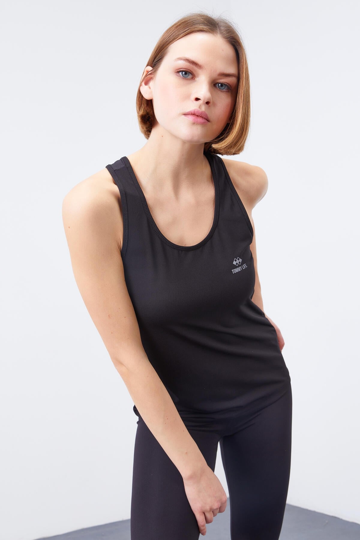 Black Cross Strap Sleeveless Standard Fit Women's Sports Singlet - 97094