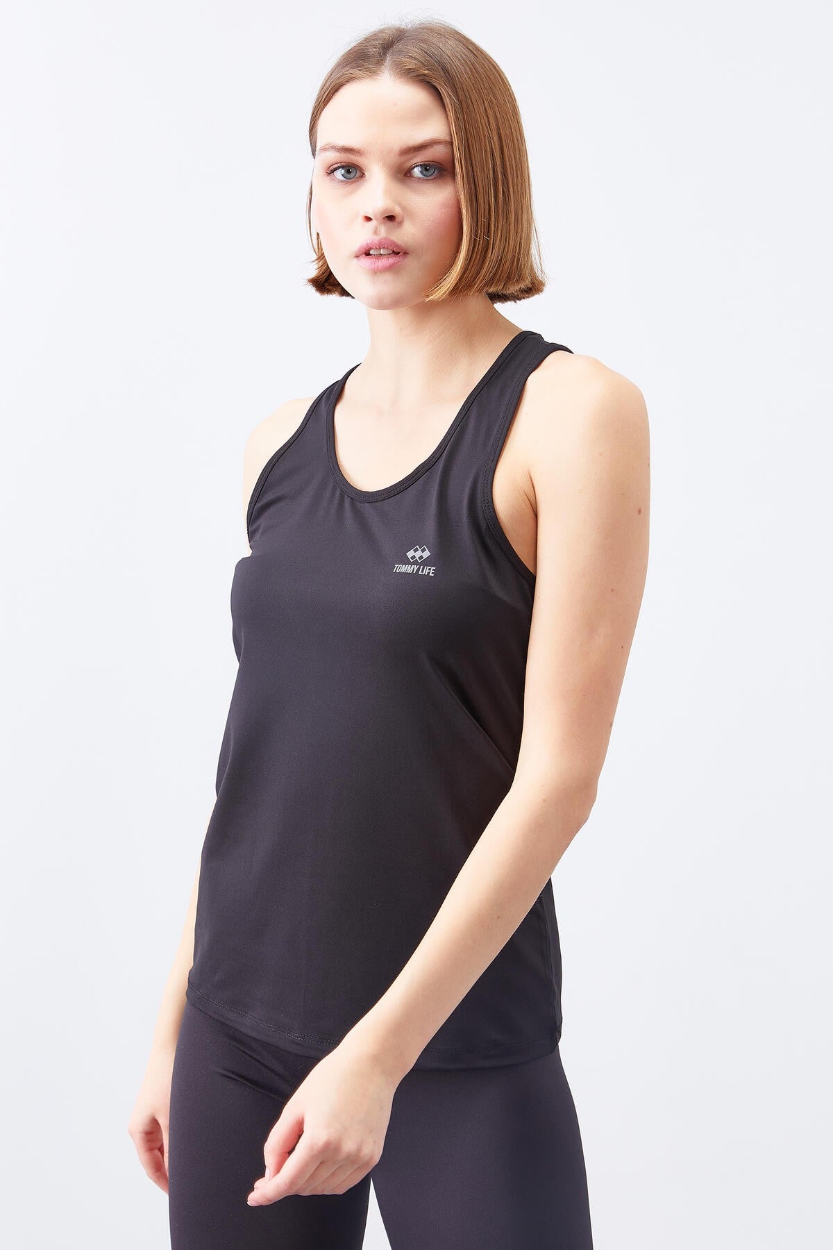 Black Cross Strap Sleeveless Standard Fit Women's Sports Singlet - 97094