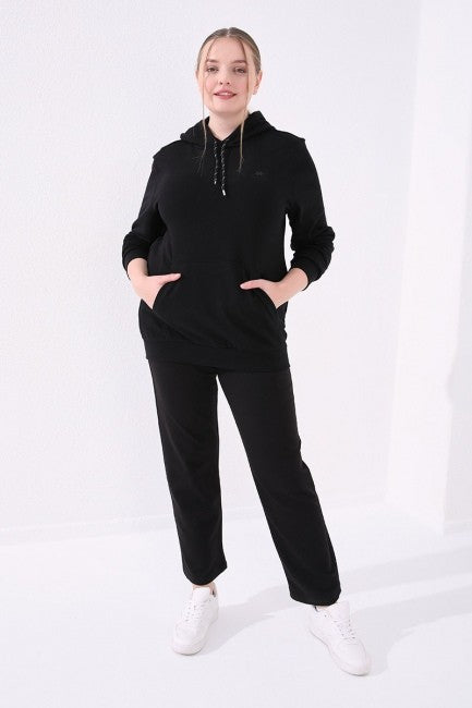 Black pocketed comfy form classic female Tracksuit Pants