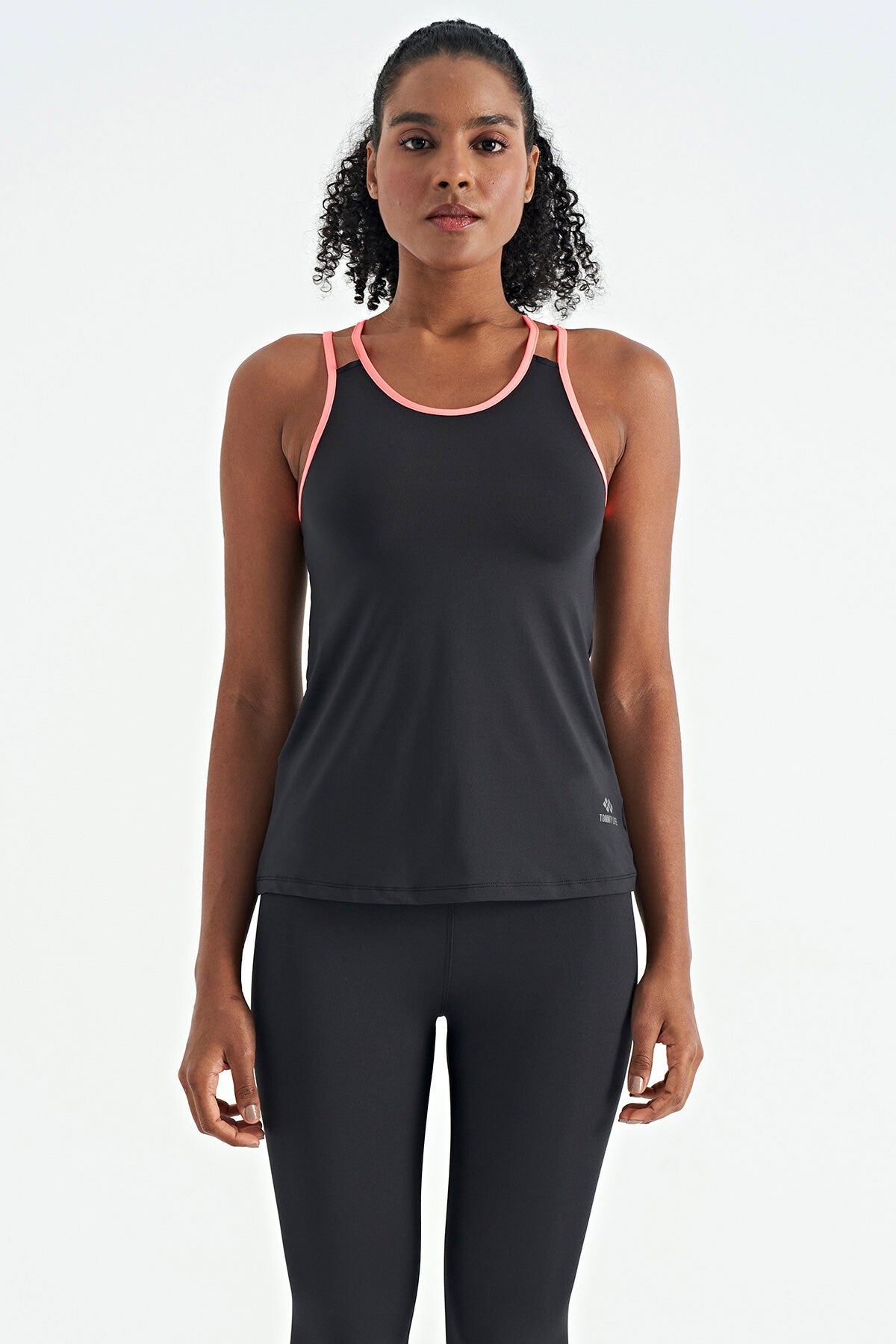 Black Double Strap Back Detailed Standard Fit Women's Sports Singlet - 97258